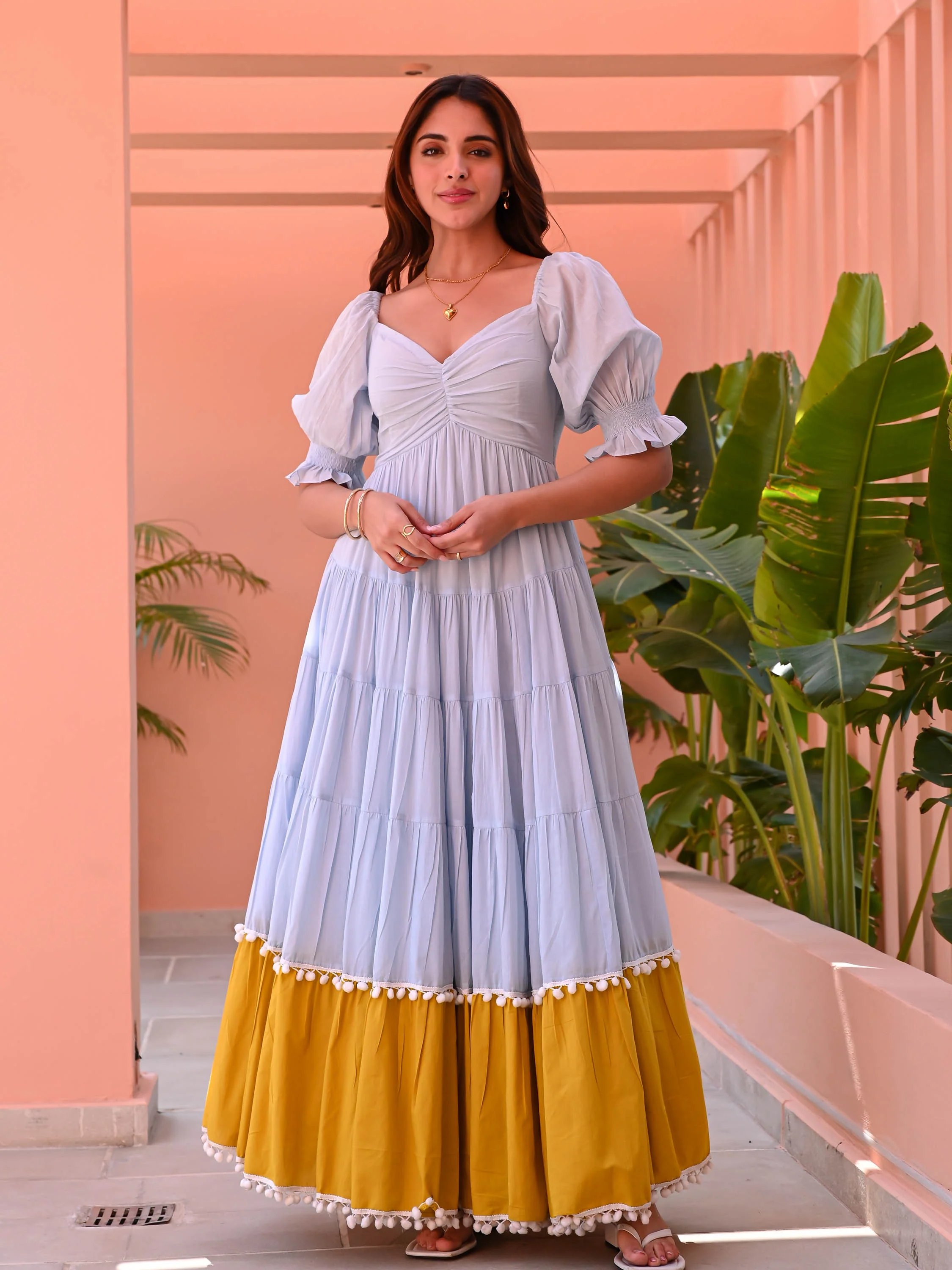 Blue Mustard Cotton Dress - Woolfily