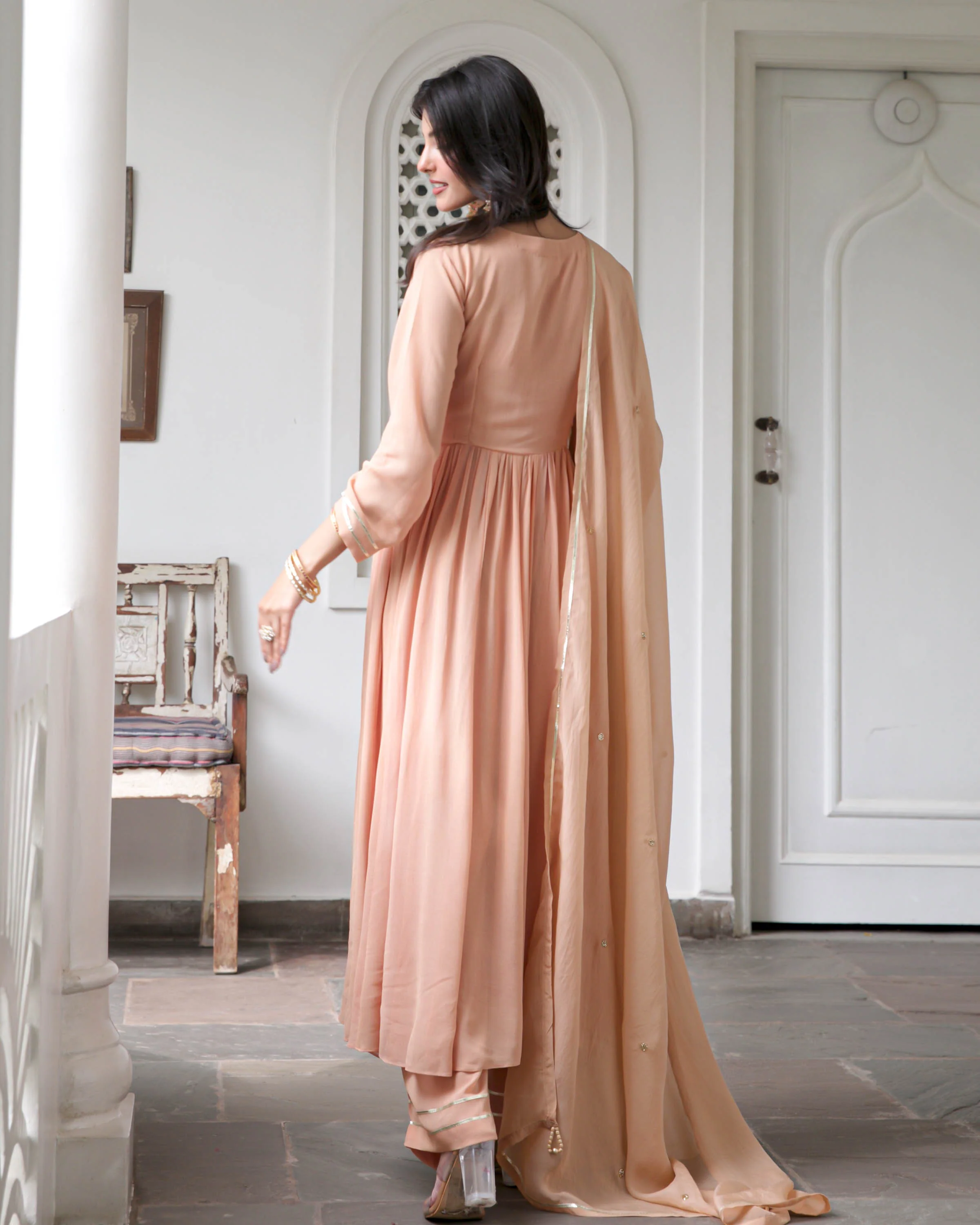 Peach Georgette Suit Set - Woolfily