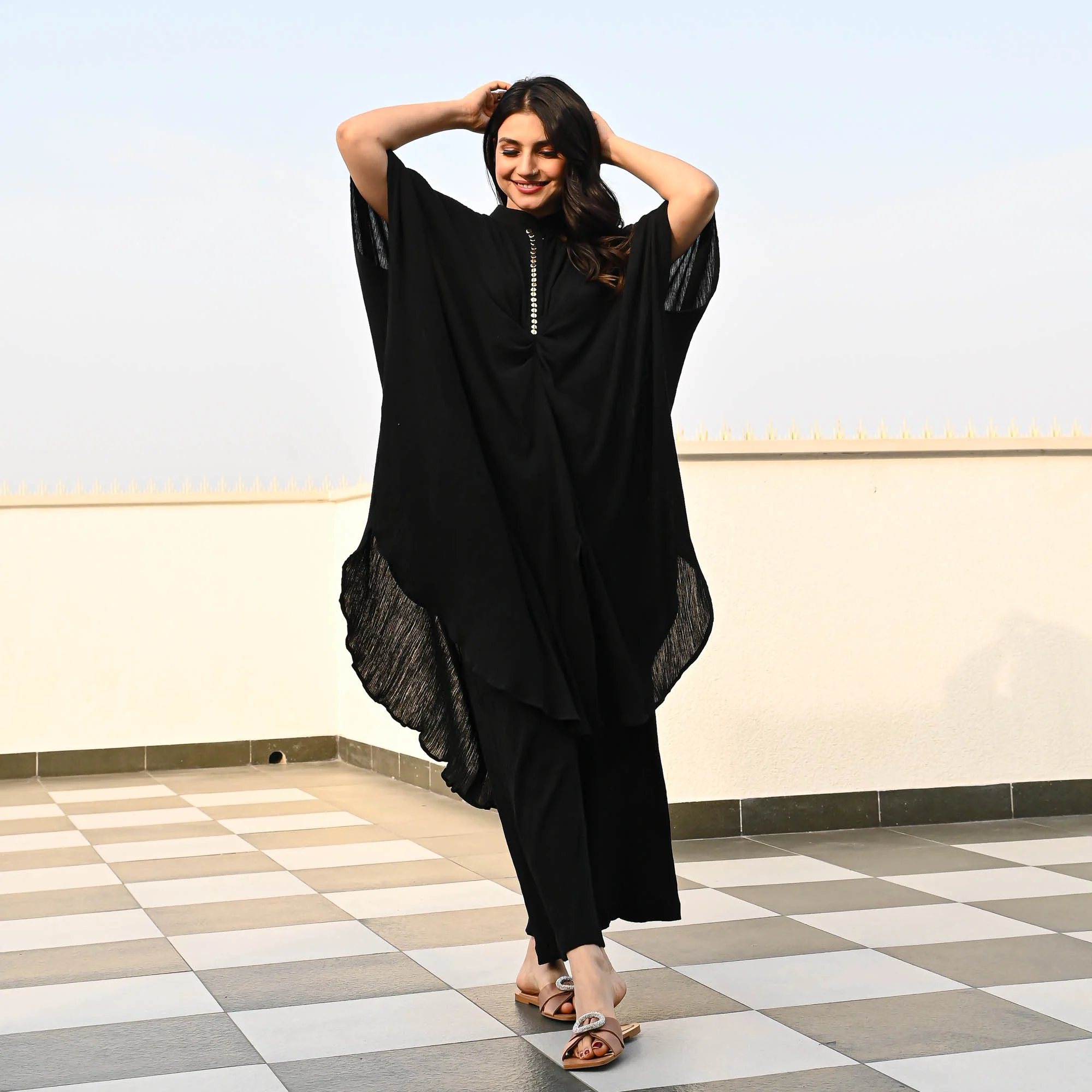 Bunaai Black Crushed Cotton Coord Set - Woolfily