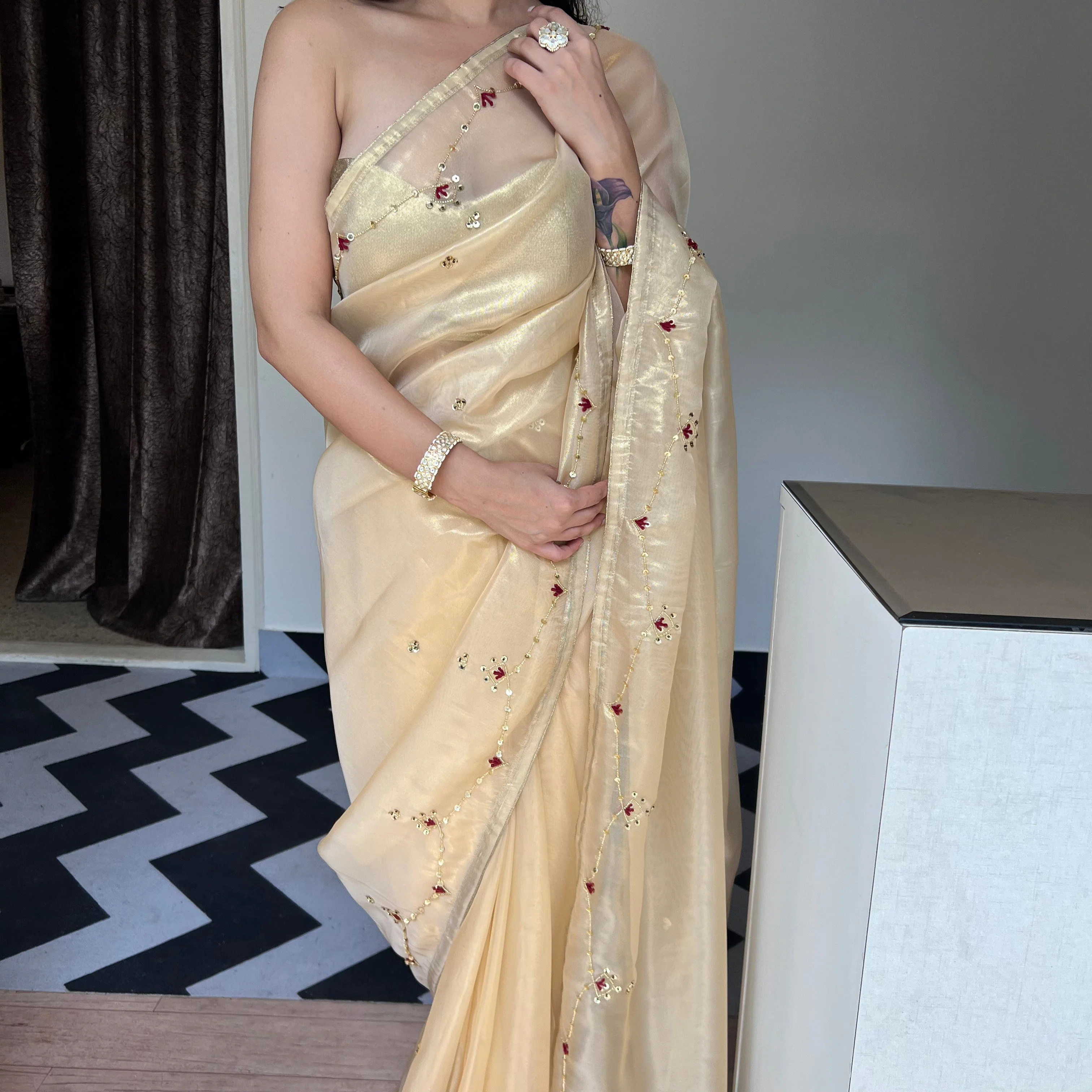 Golden Grace Saree - Woolfily