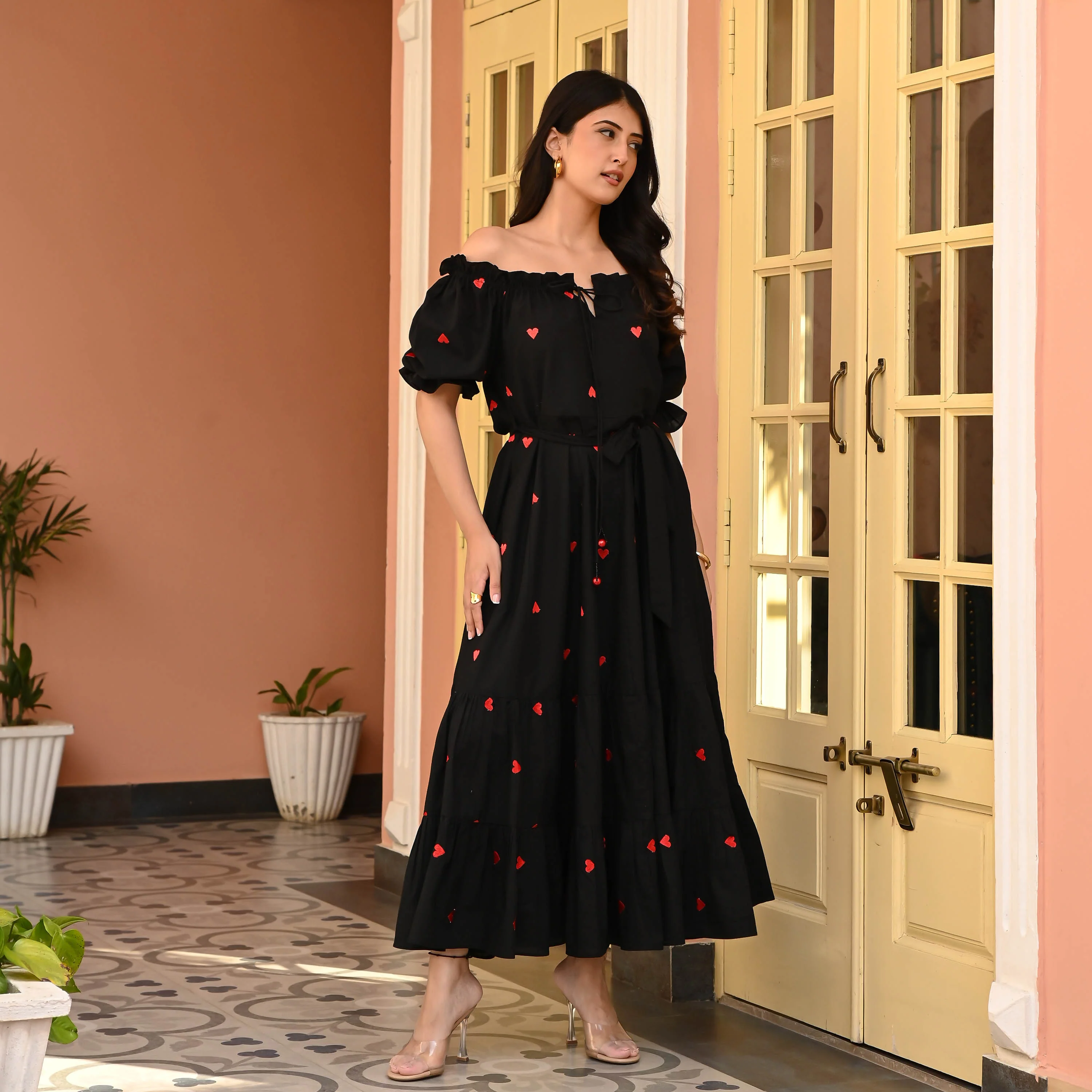 Bunaai Celestial Black Embroidered Cotton Dress - Woolfily