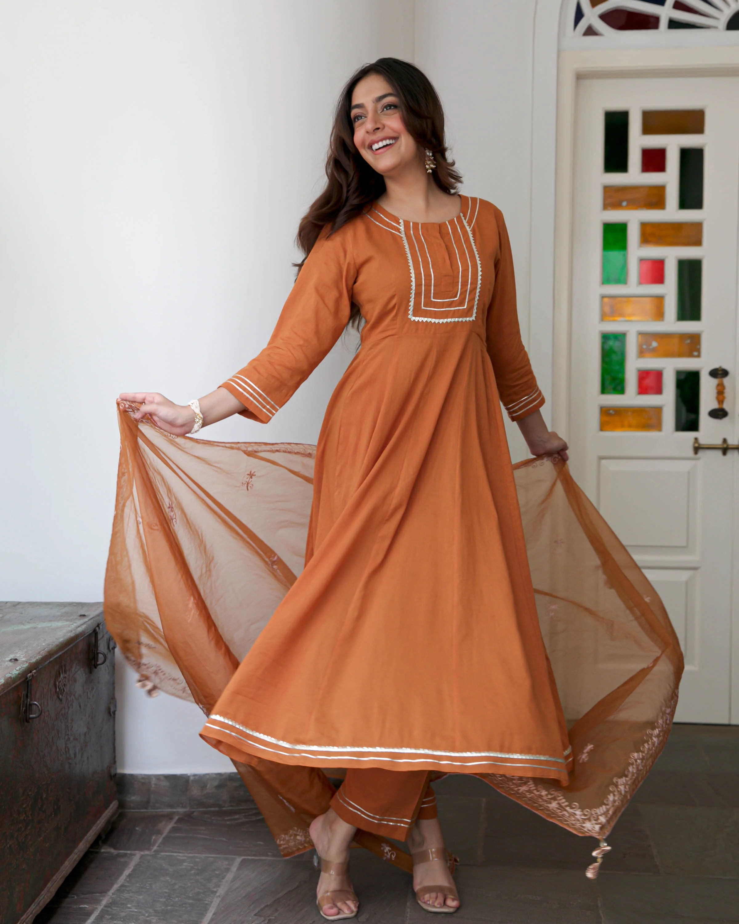 Rust Orange Cotton Suit Set - Woolfily