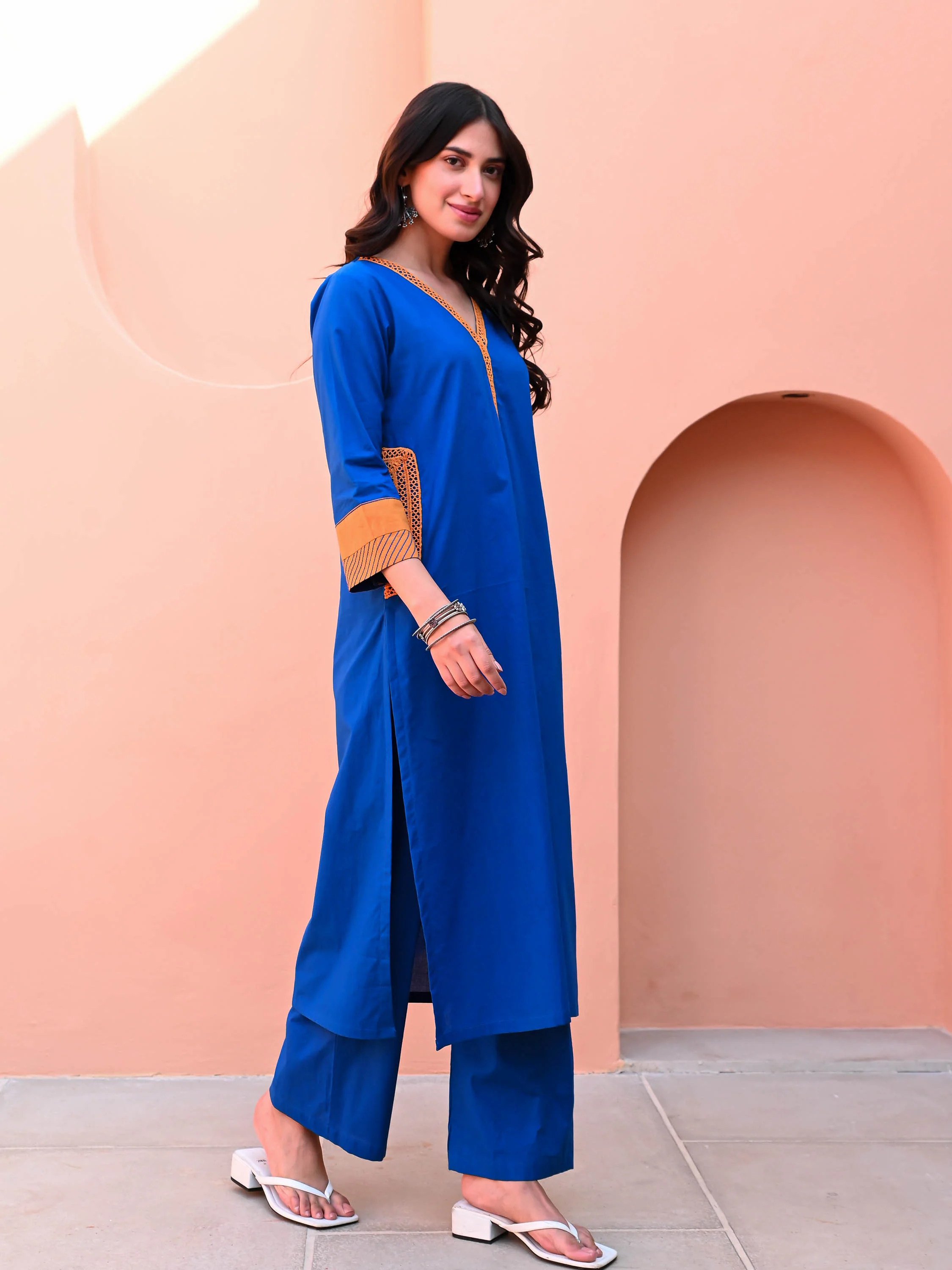 Victoria Blue Cotton Kurta Set - Woolfily