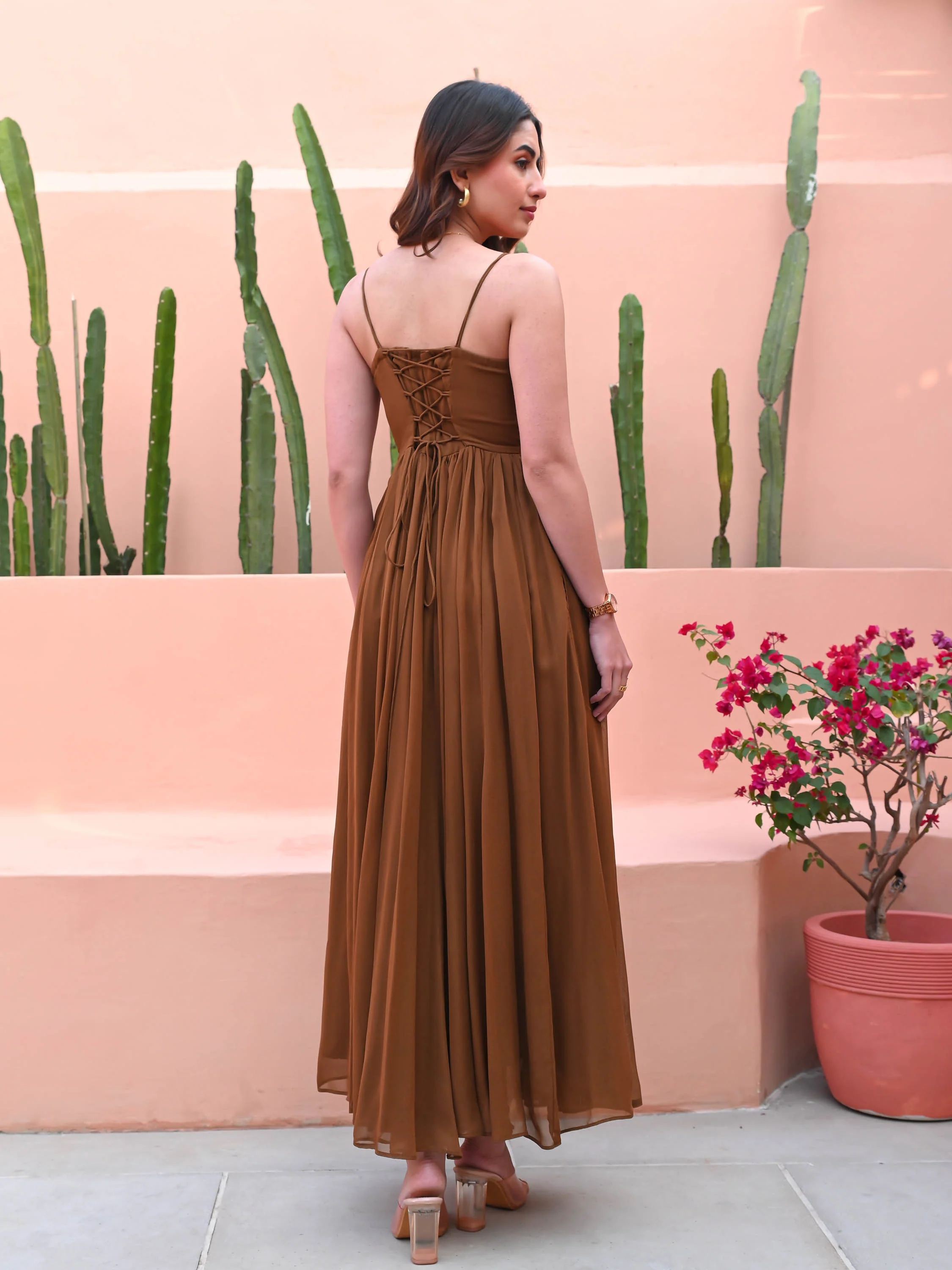 Toasted Brown Georgette Dress - Woolfily