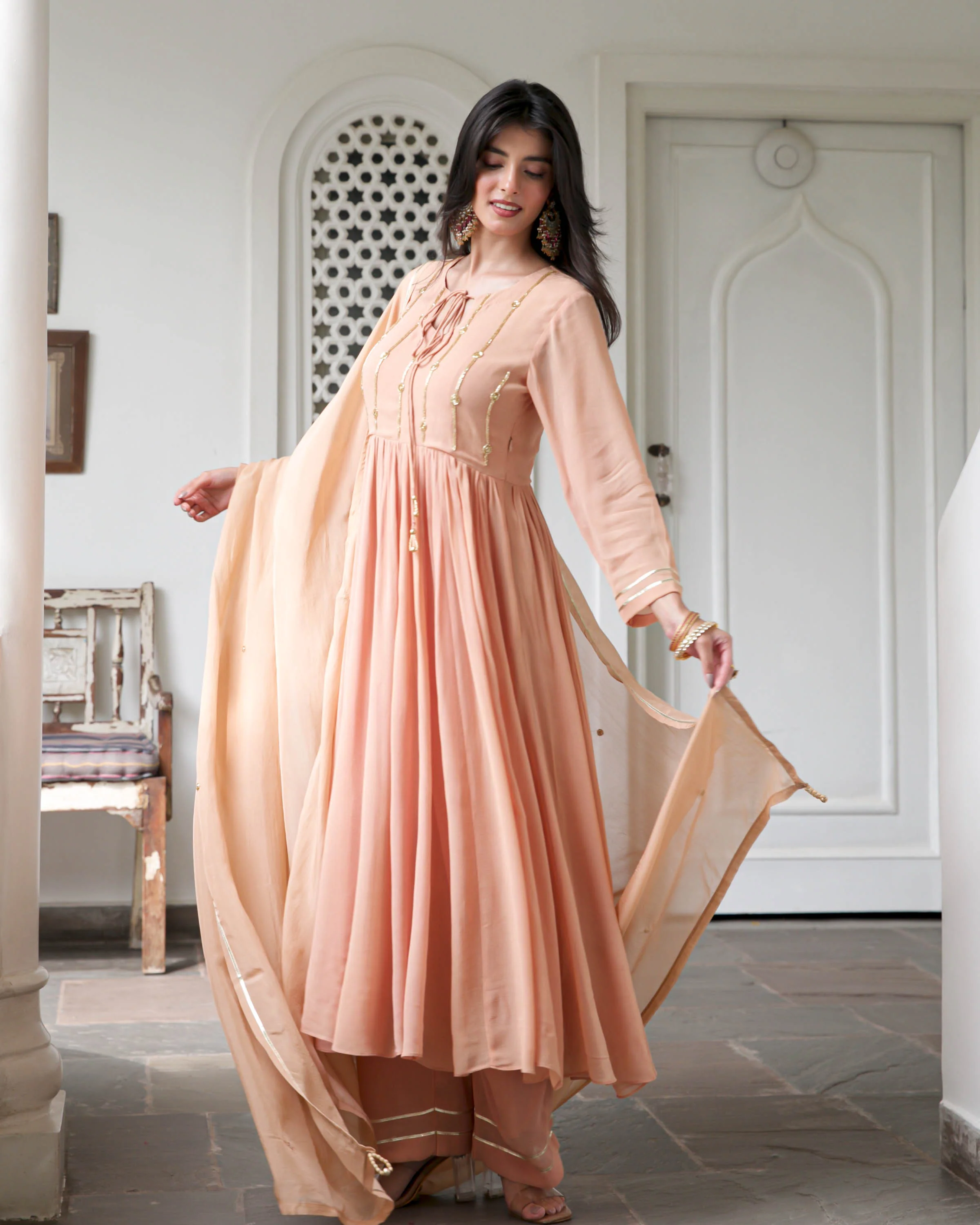 Peach Georgette Suit Set - Woolfily