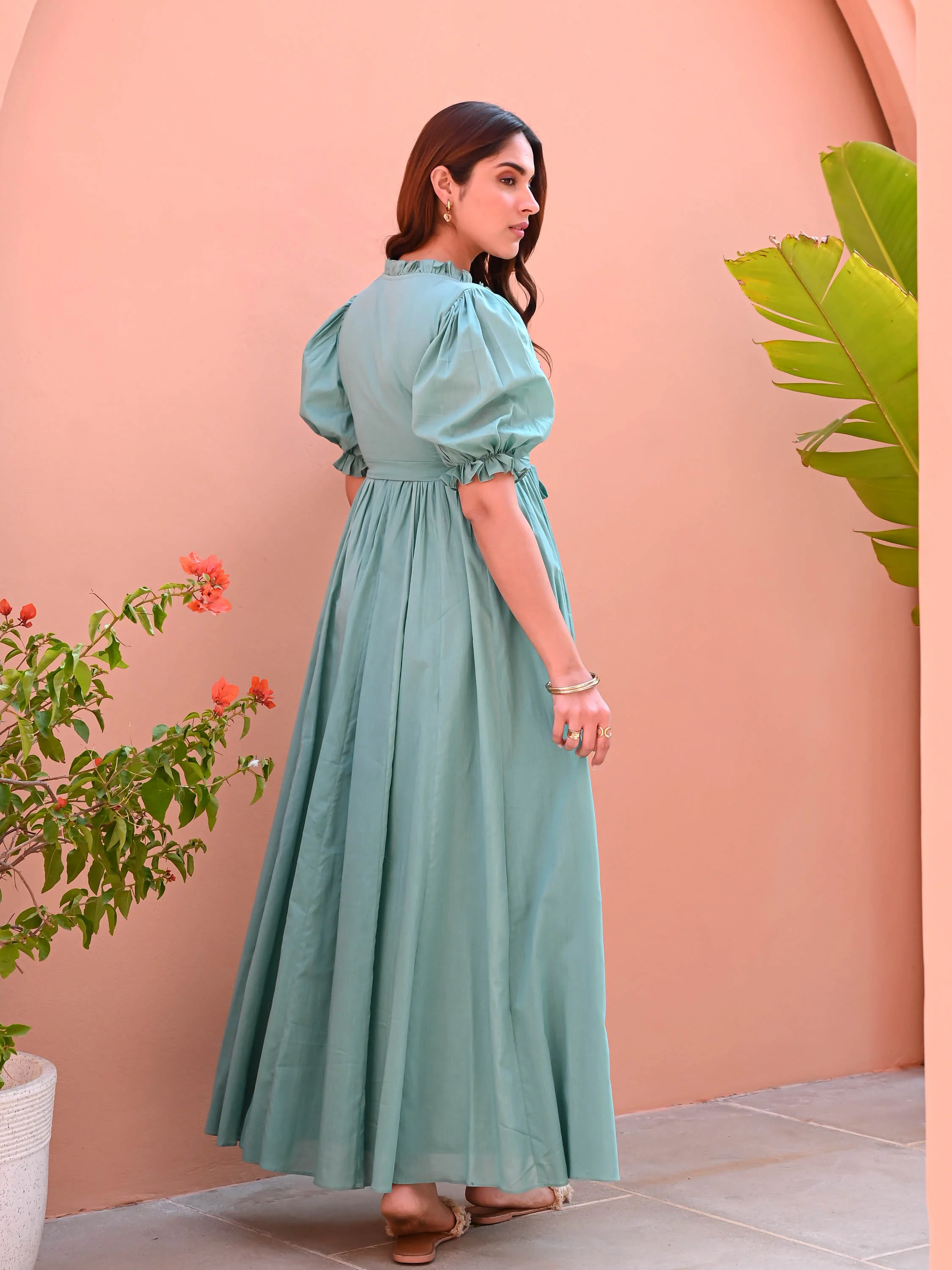 Mint Embroidered Cotton Dress - Woolfily