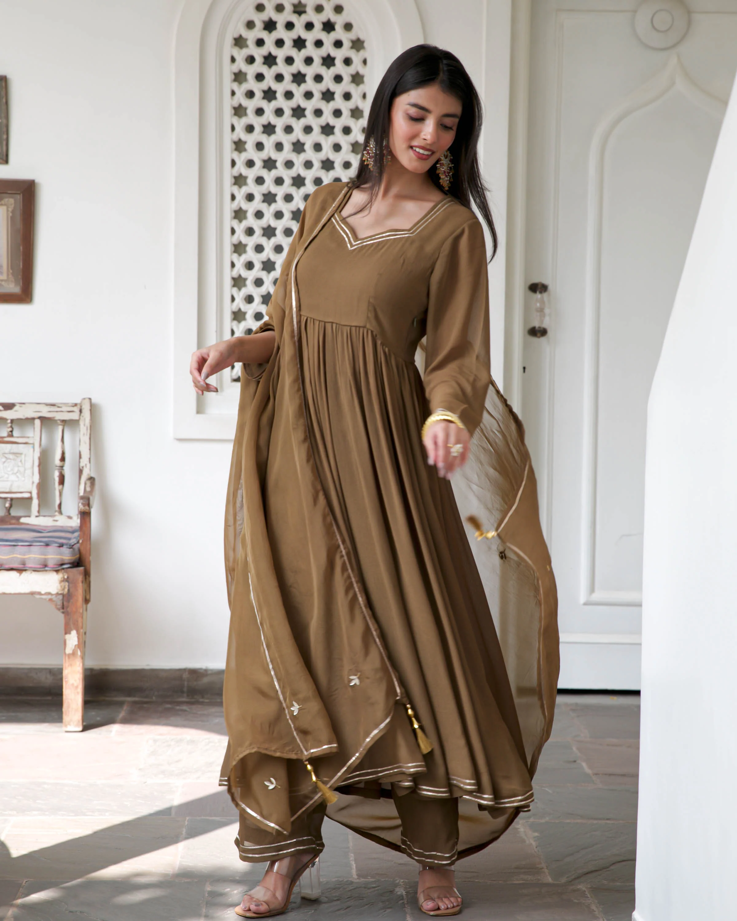 Brown Georgette Suit Set - Woolfily