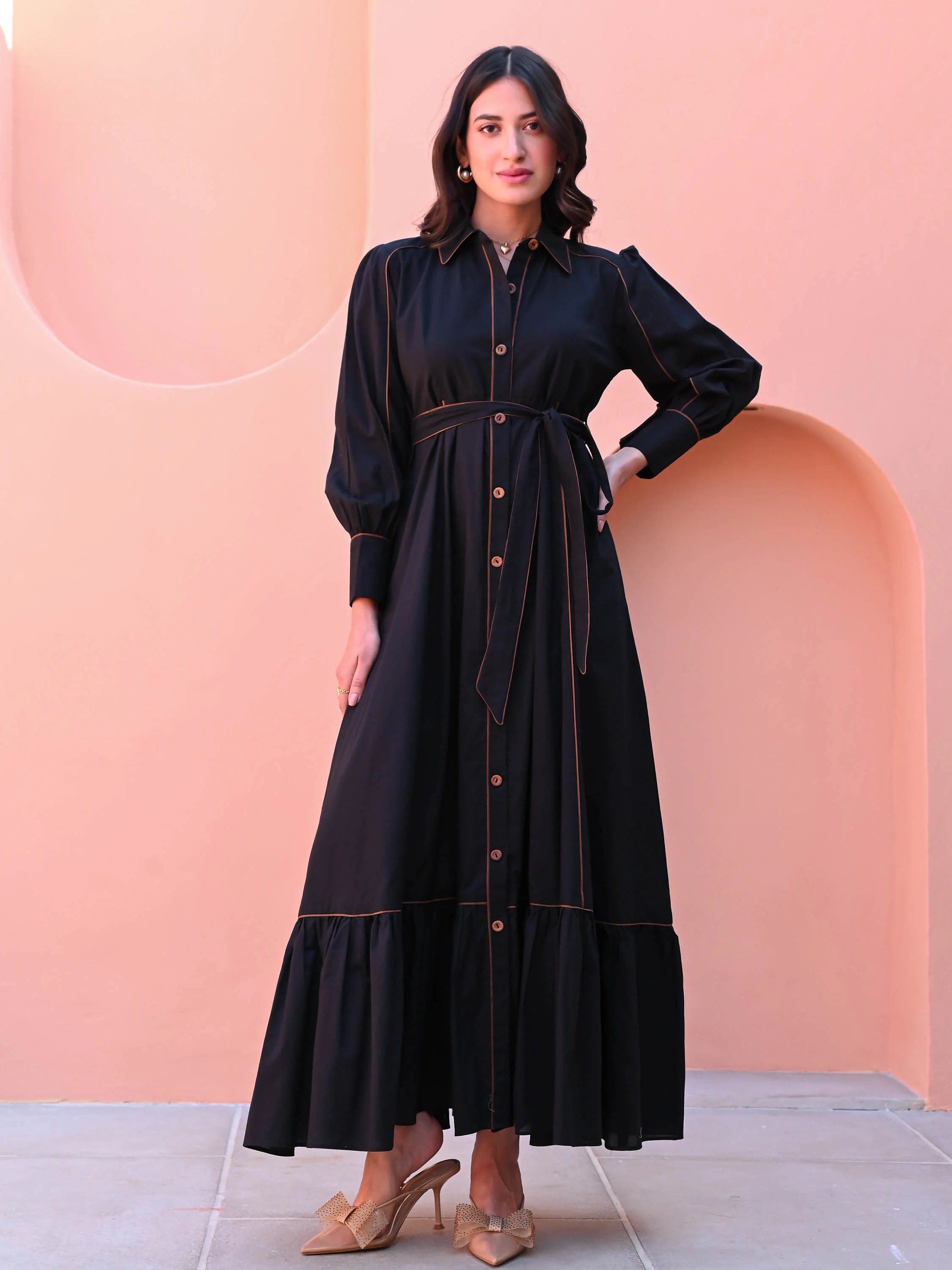 Black Cotton Shirt Dress - Woolfily