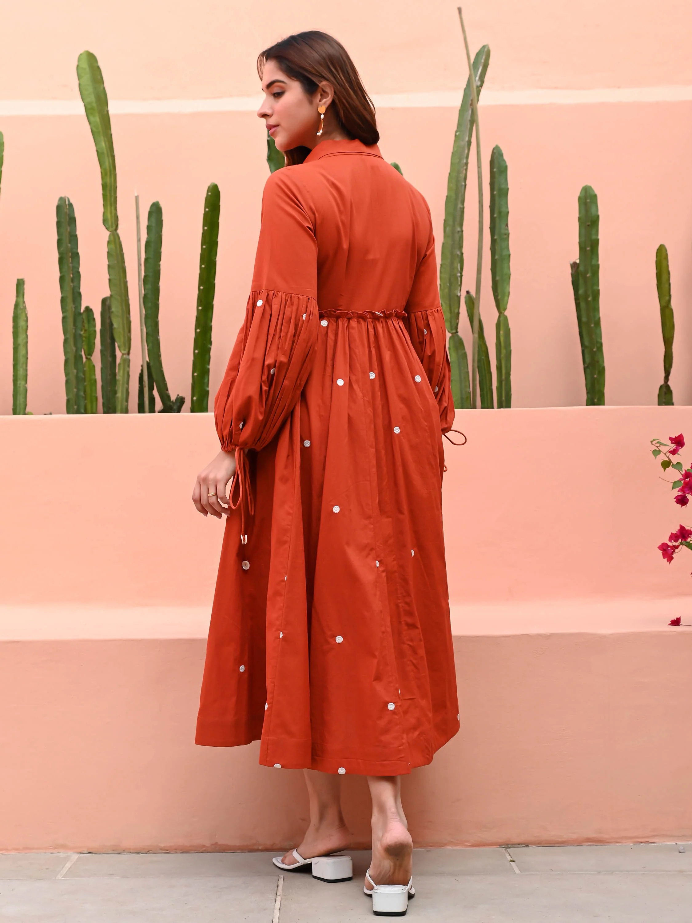 Spicy Orange Cotton Dress - Woolfily