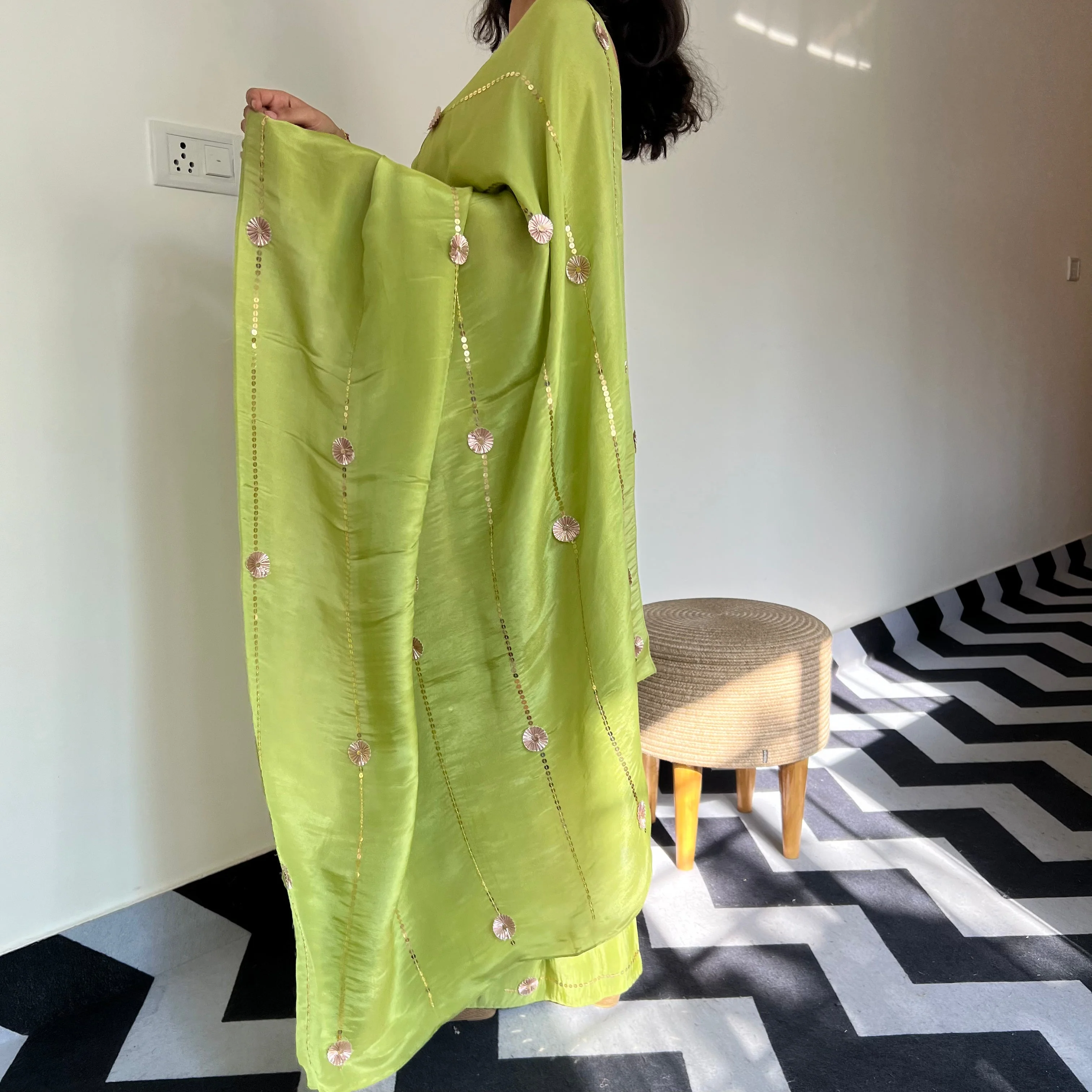 Mossy Charm Tissue Saree - Woolfily