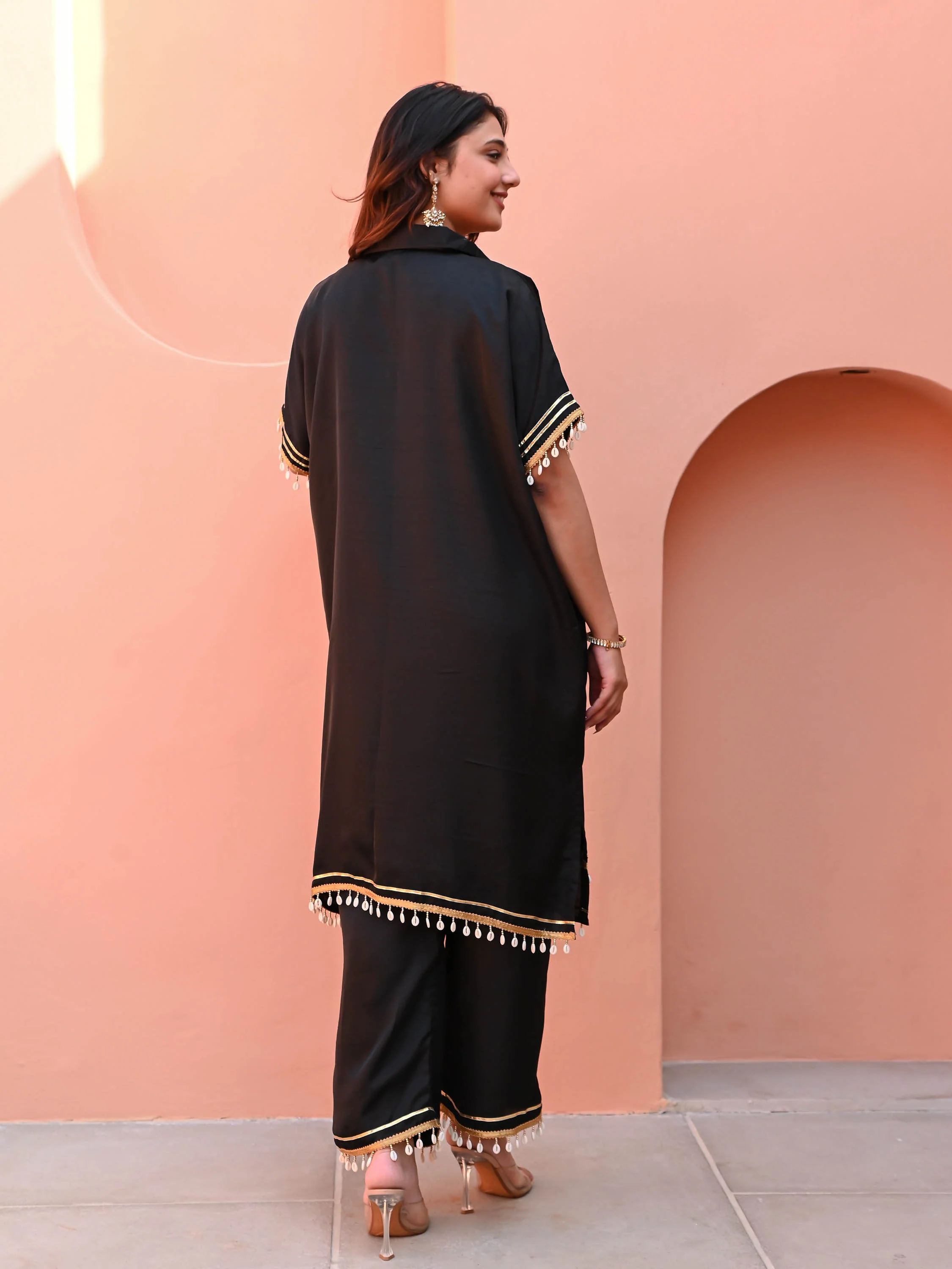 Black Boho Matching Kurta Set - Woolfily