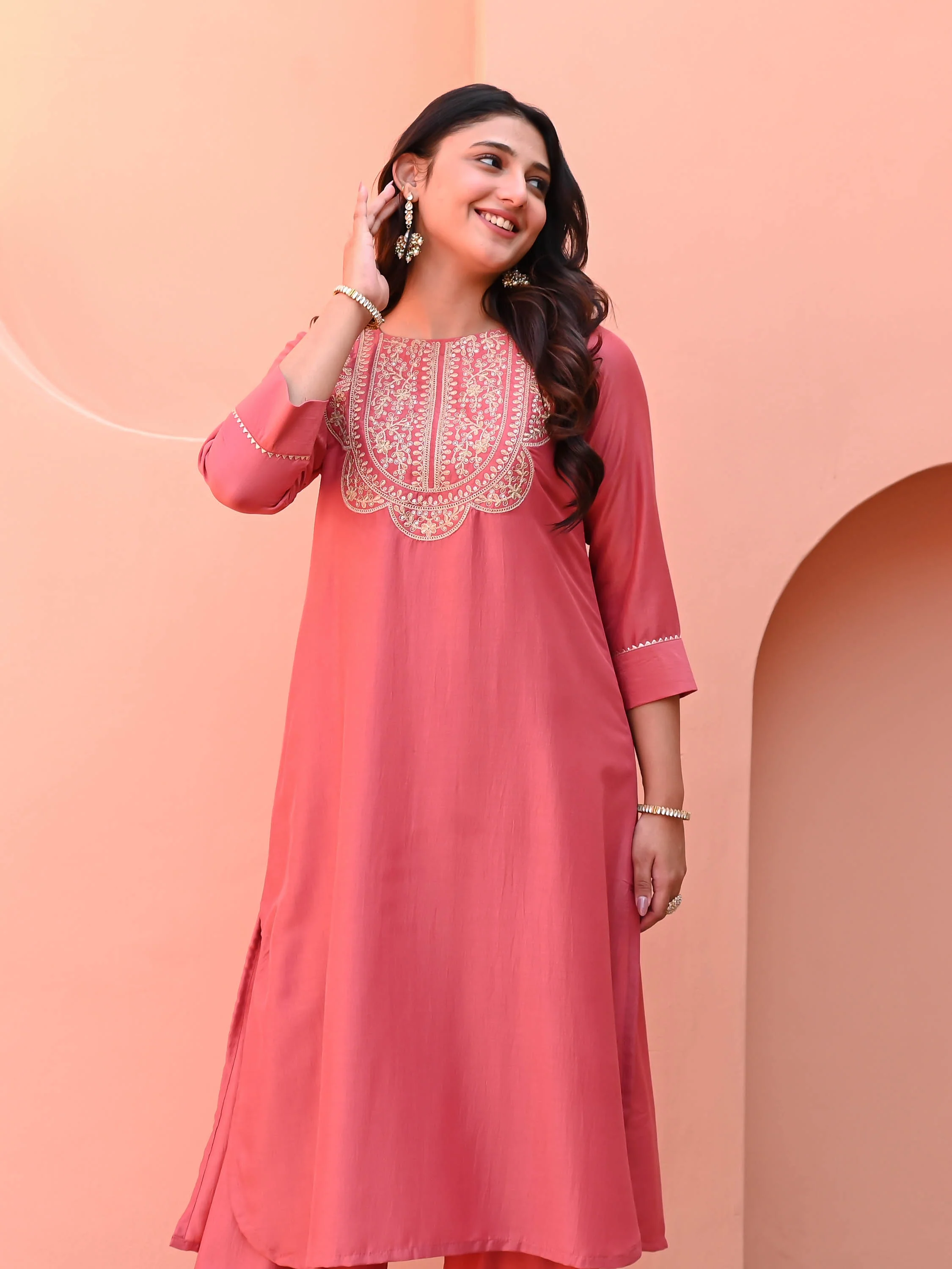 Papaya Punch Silk Kurta Set - Woolfily