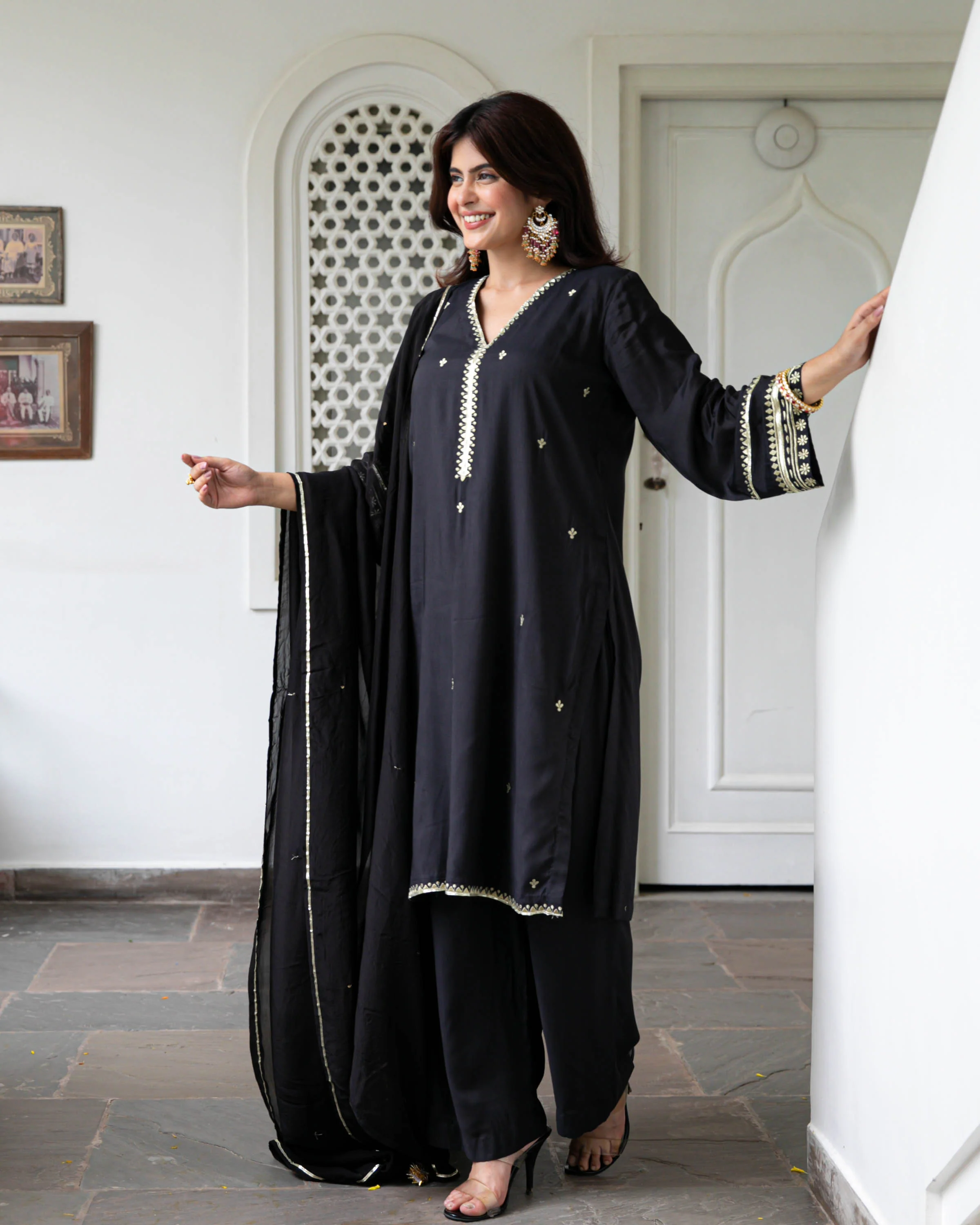 Black Gold Embroidered Suit Set - Woolfily