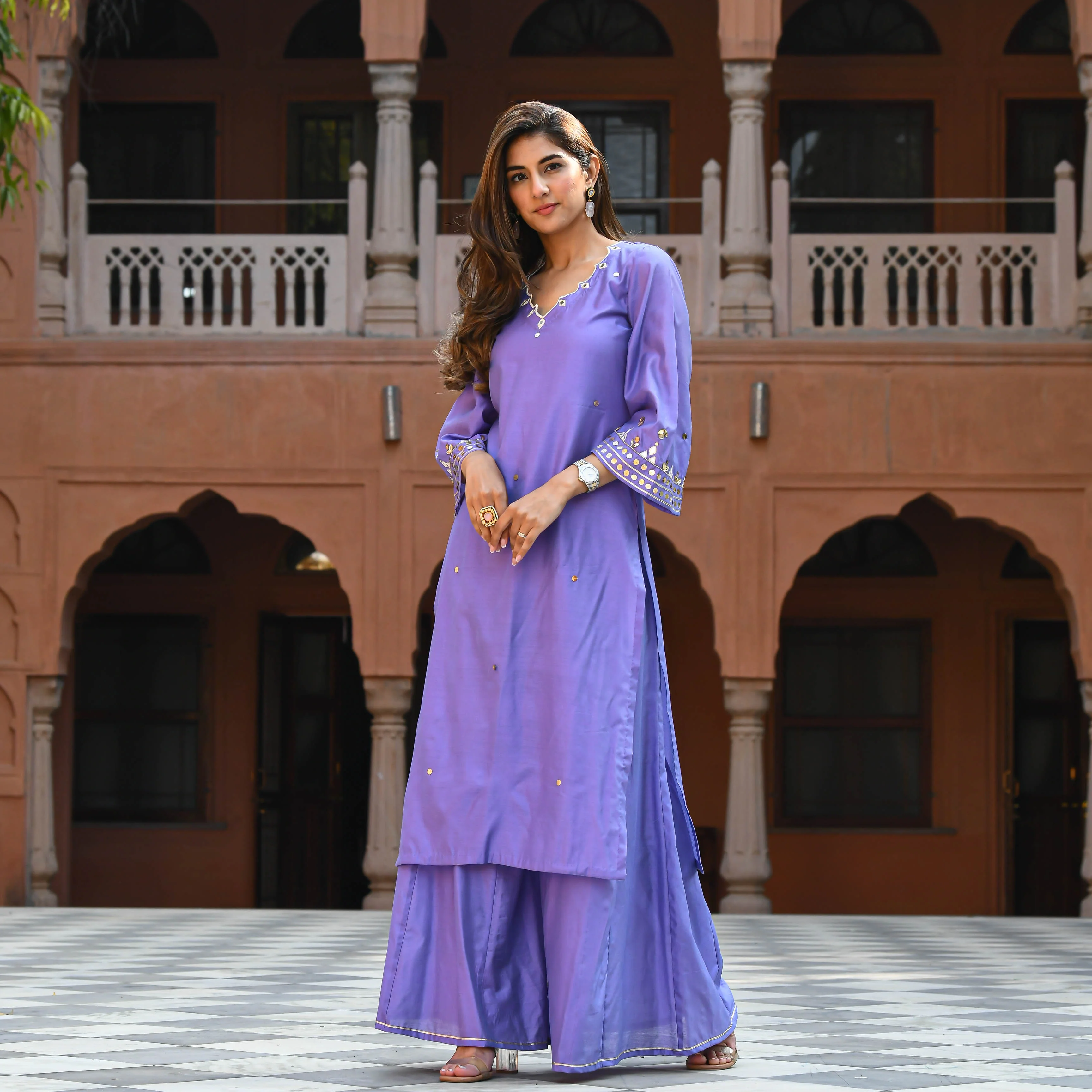 Bunaai Purple Embroidered Kurta & Pants - Woolfily