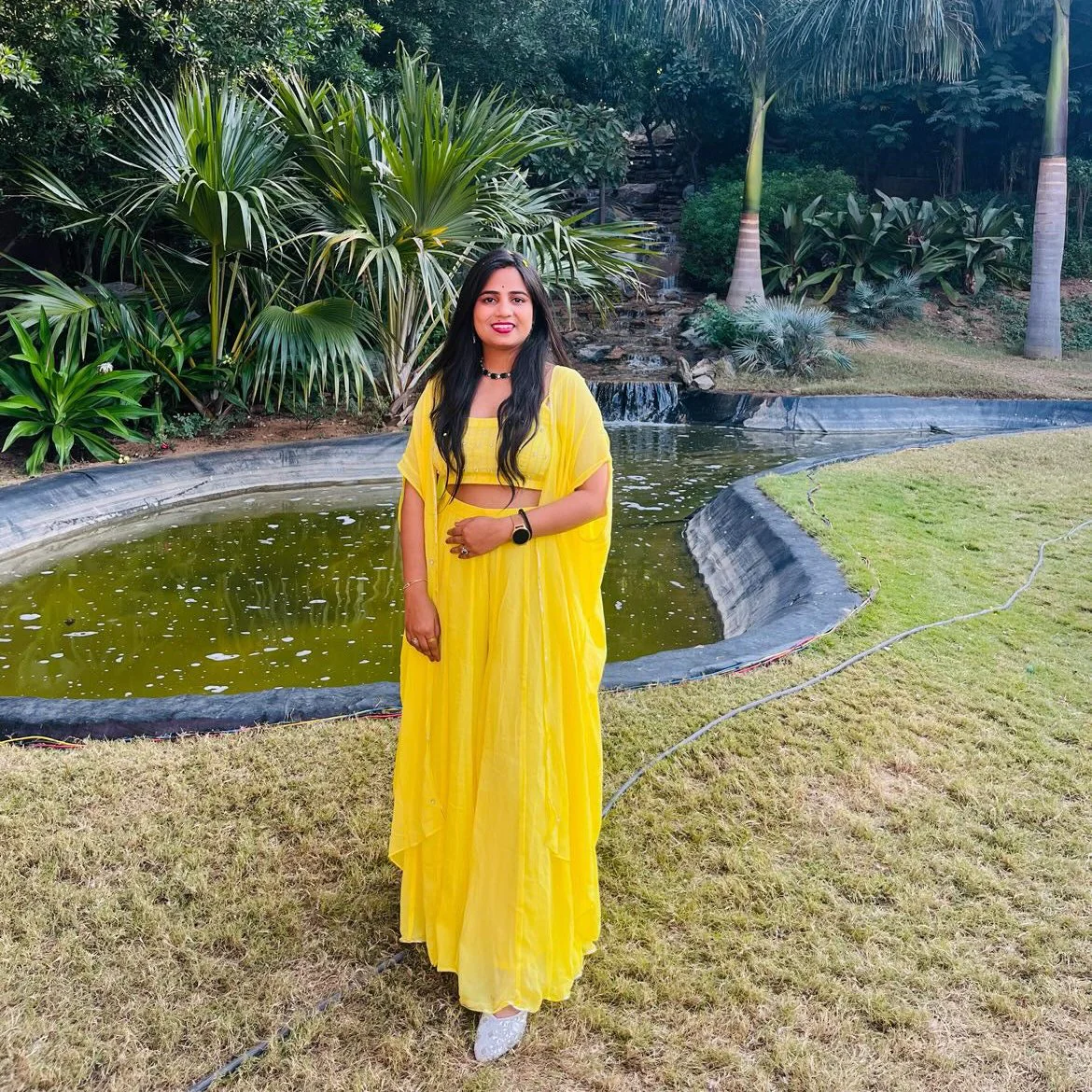 Yellow Timeless Georgette Cape Pants Set - Woolfily