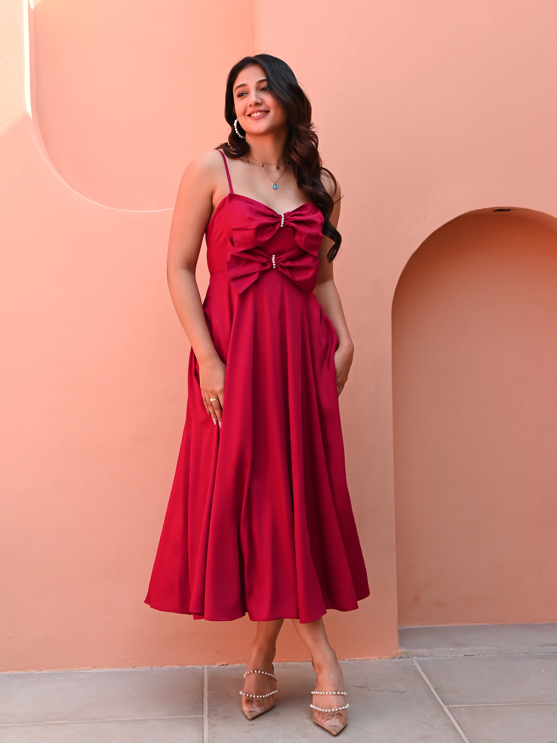 Elegant Maroon Evening Dress - Woolfily