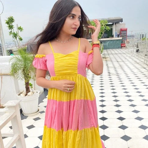 Bunaai Amelia Pink Yellow Maxi Dress - Woolfily