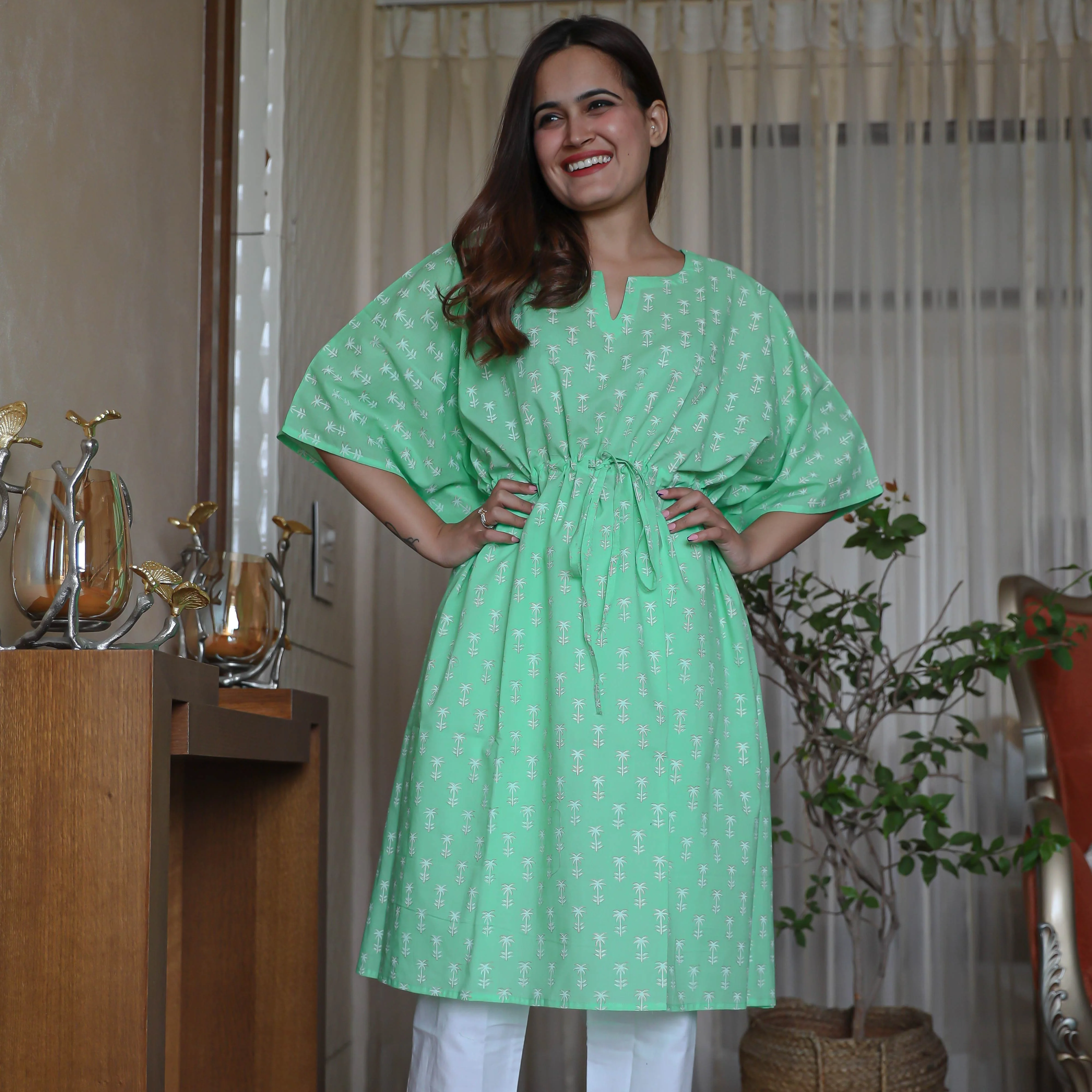 White Green Kaftan Set (set of 2) - Woolfily