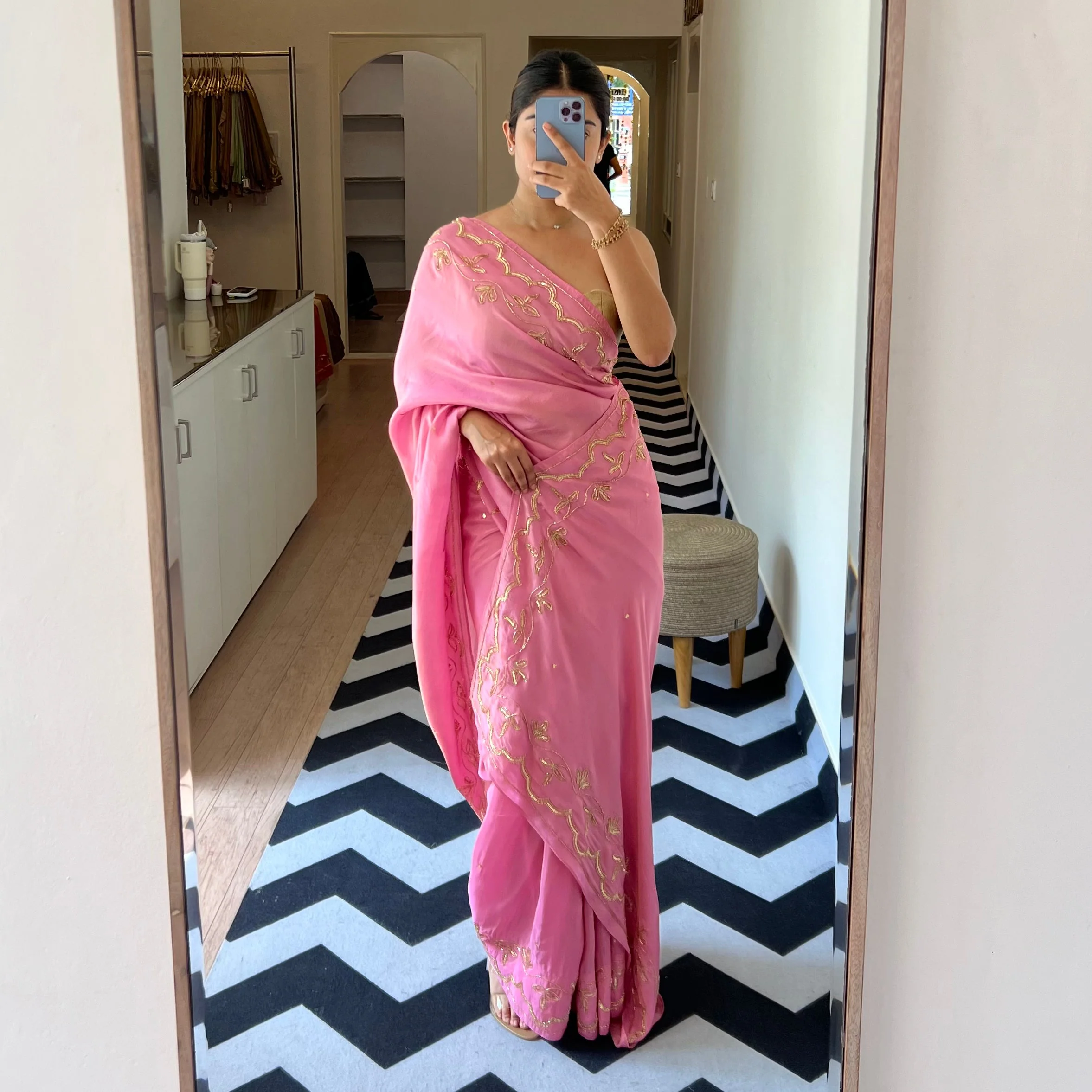 Rosy Salmon Tissue Saree - Woolfily