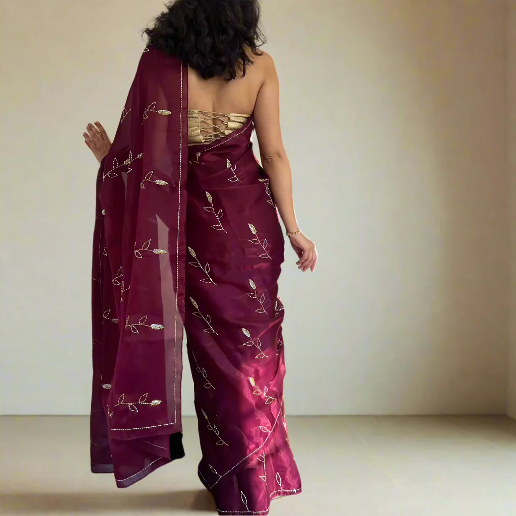 Berry Bliss Tissue Saree - Woolfily