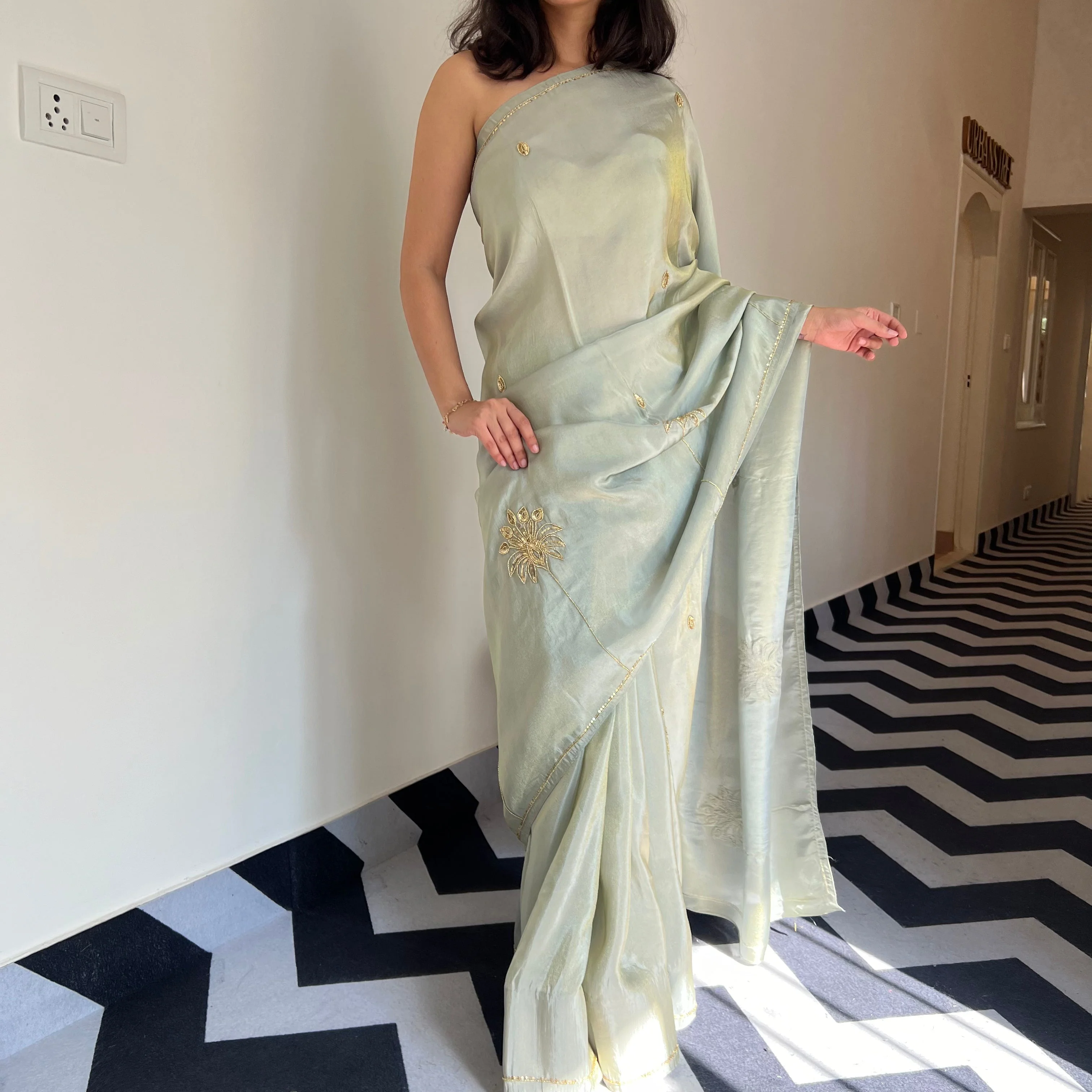 Silver Mist Tissue Saree - Woolfily