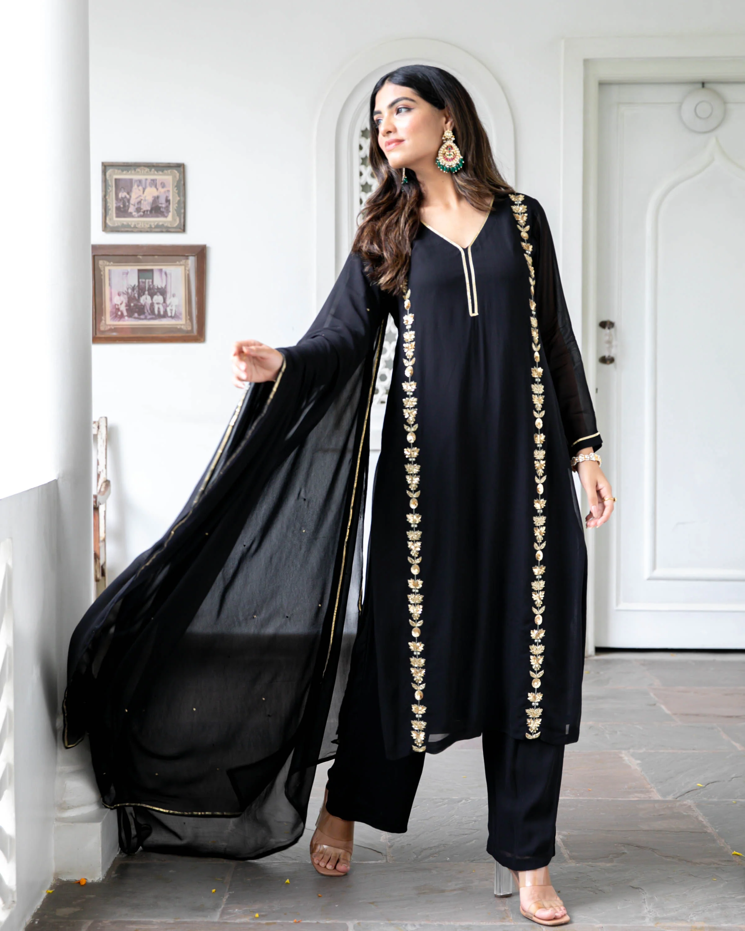 Black Hand Embroideres Suit Set - Woolfily