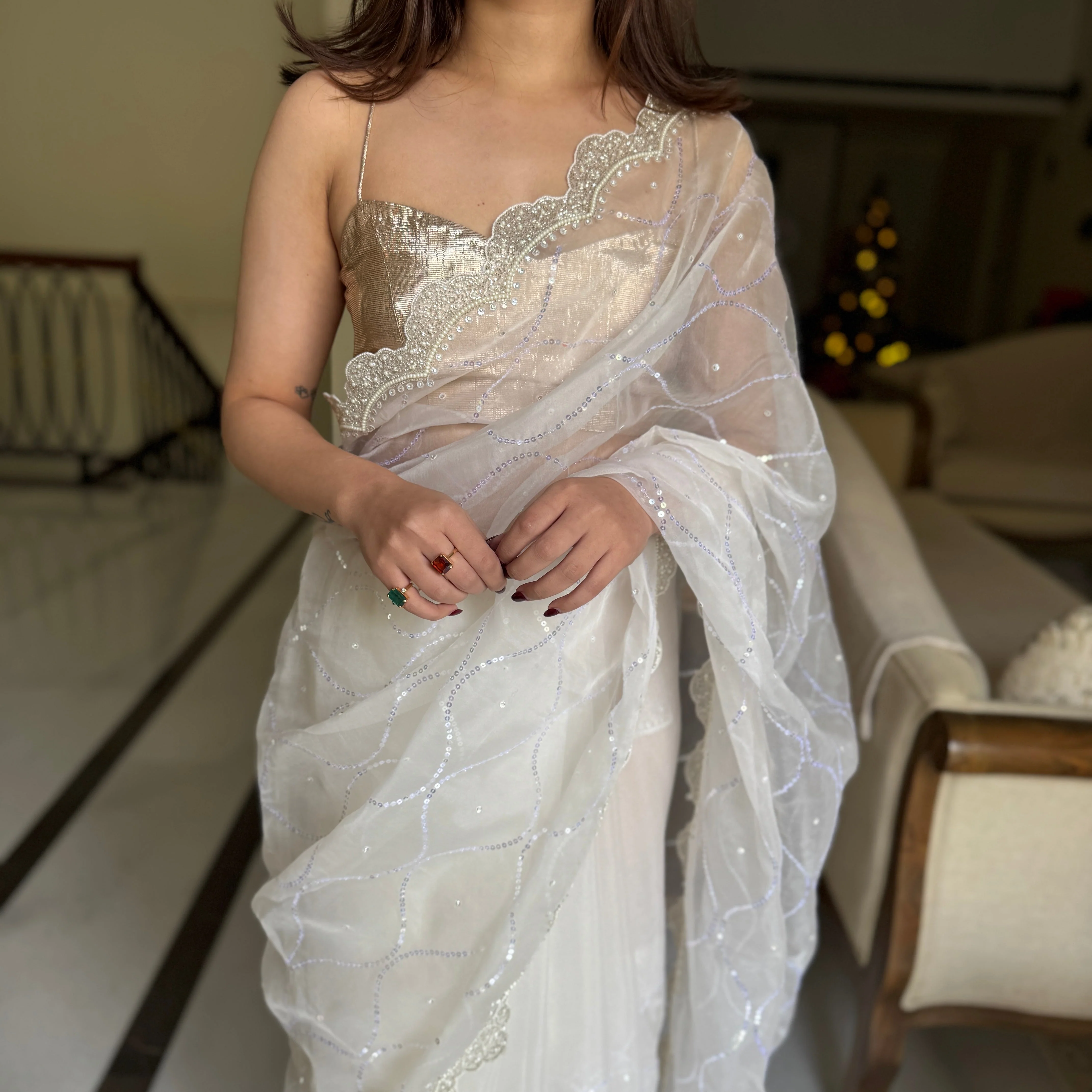 Cloud Drape Organza Saree - Woolfily