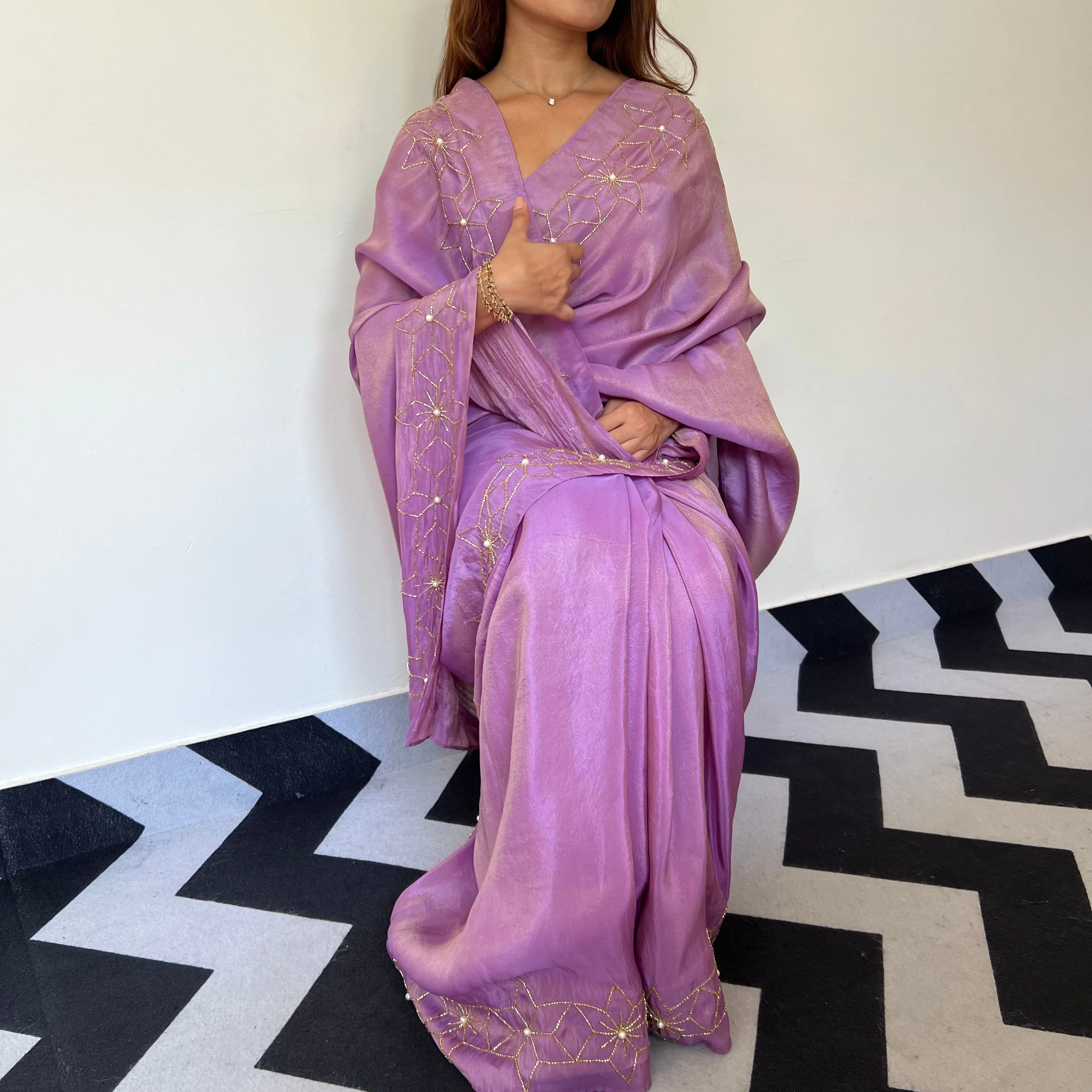 Starry Violet Tissue Saree - Woolfily