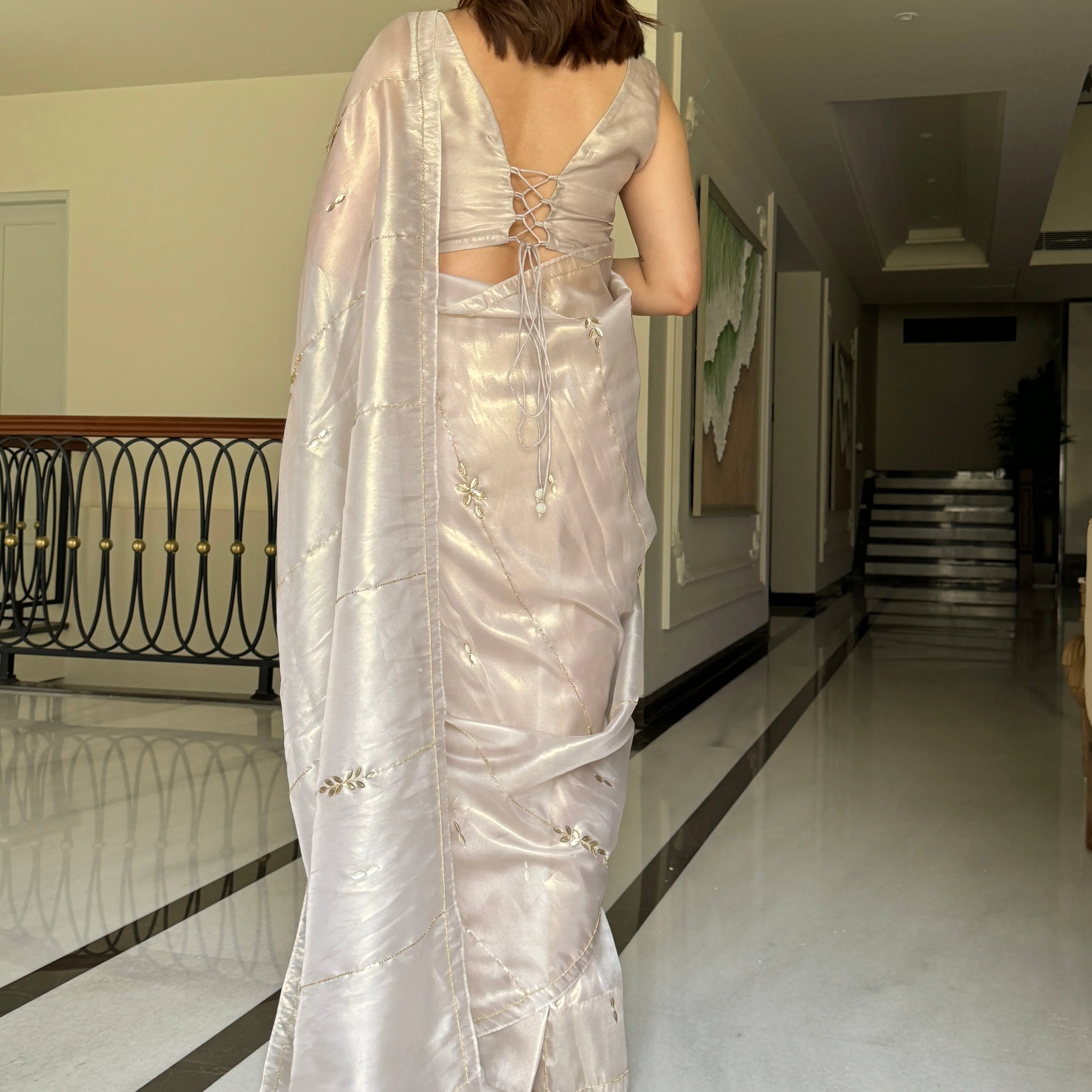 Grey Embellished Saree - Woolfily