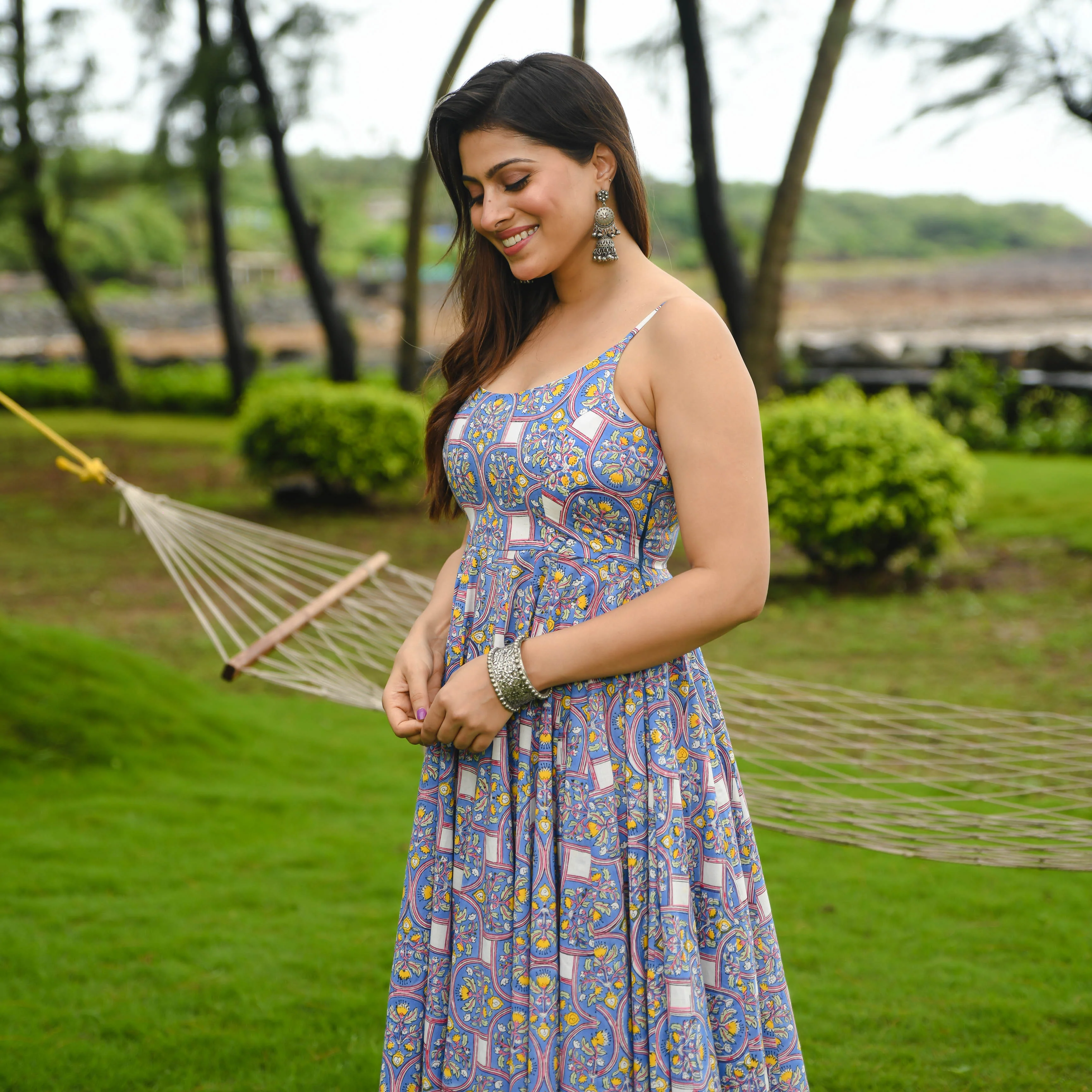 Bunaai Baleine Blue Printed Cotton Dress - Woolfily