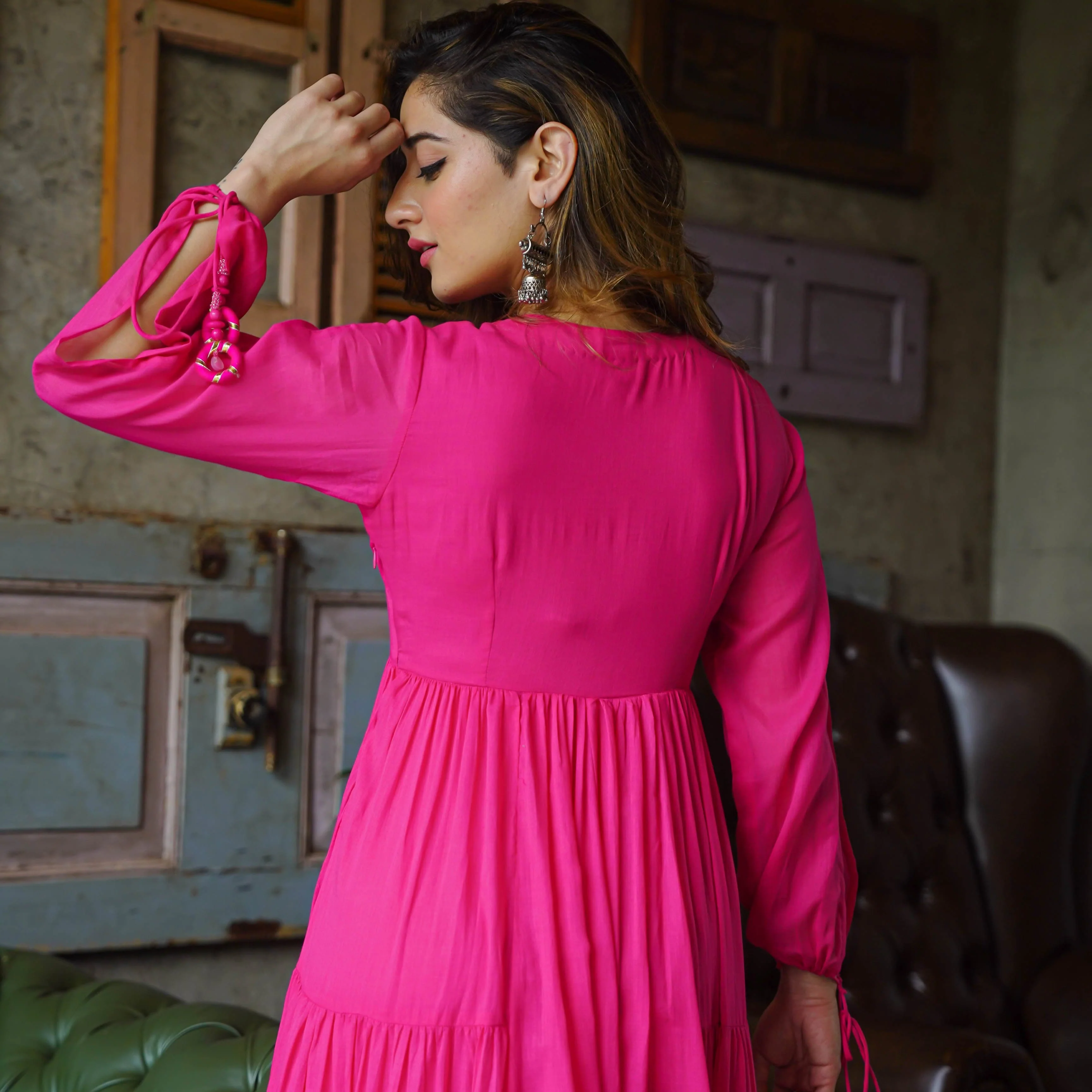Bunaai Hot Pink Cotton Maxi Dress - Woolfily