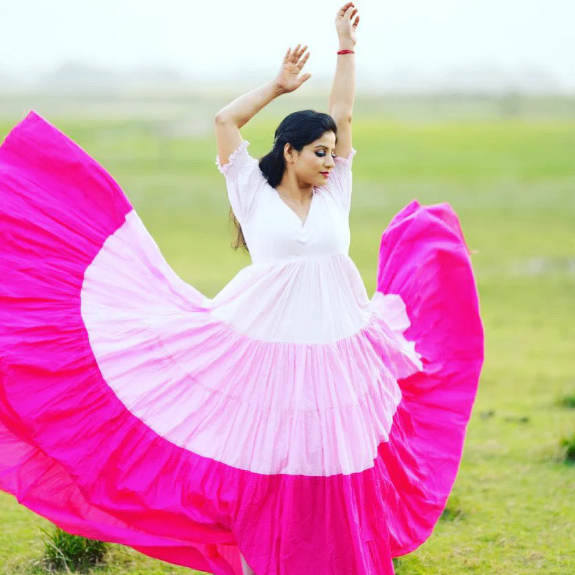 Shades Of Pink Cotton Maxi Dress - Woolfily