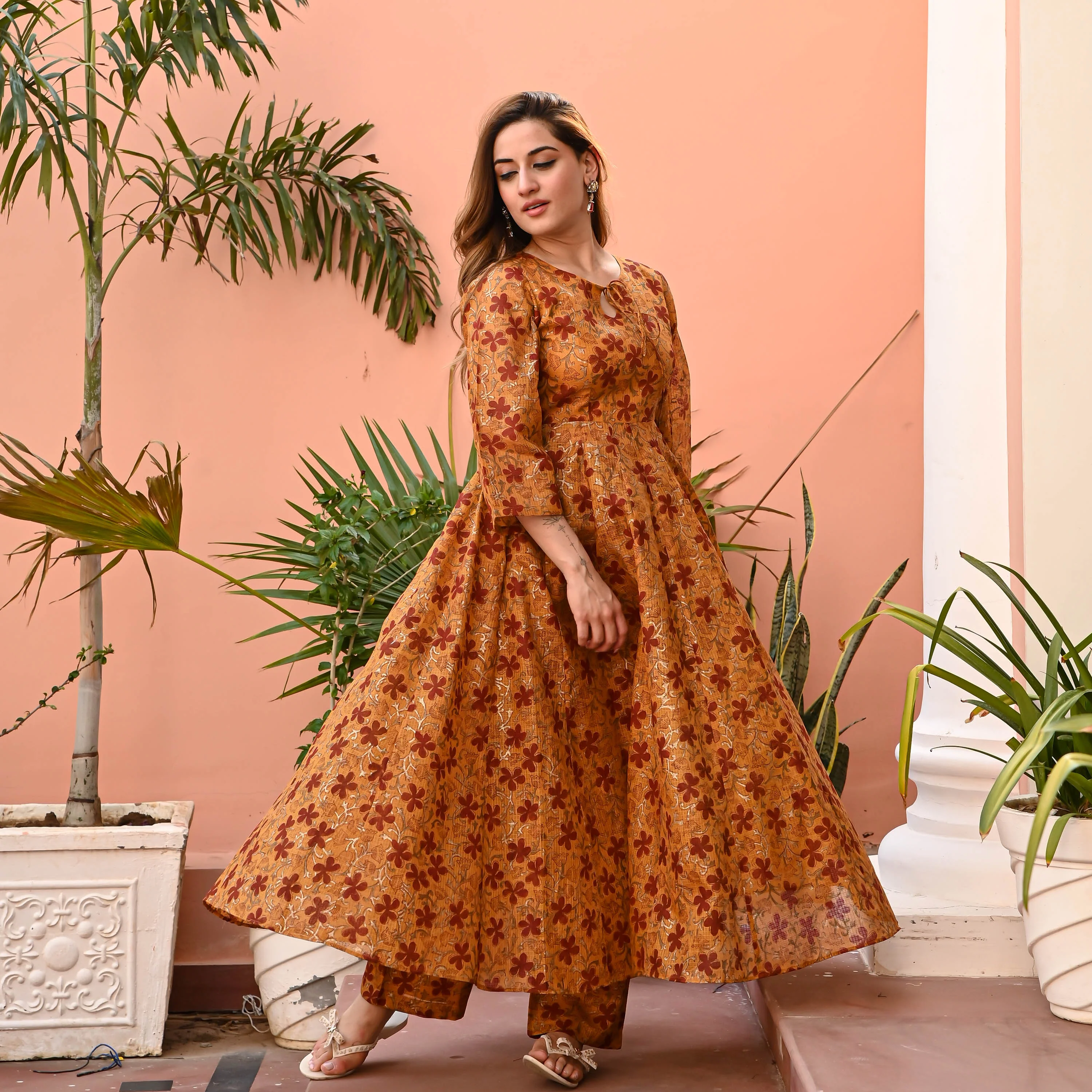 Mustard Maroon Kurta Set - Woolfily