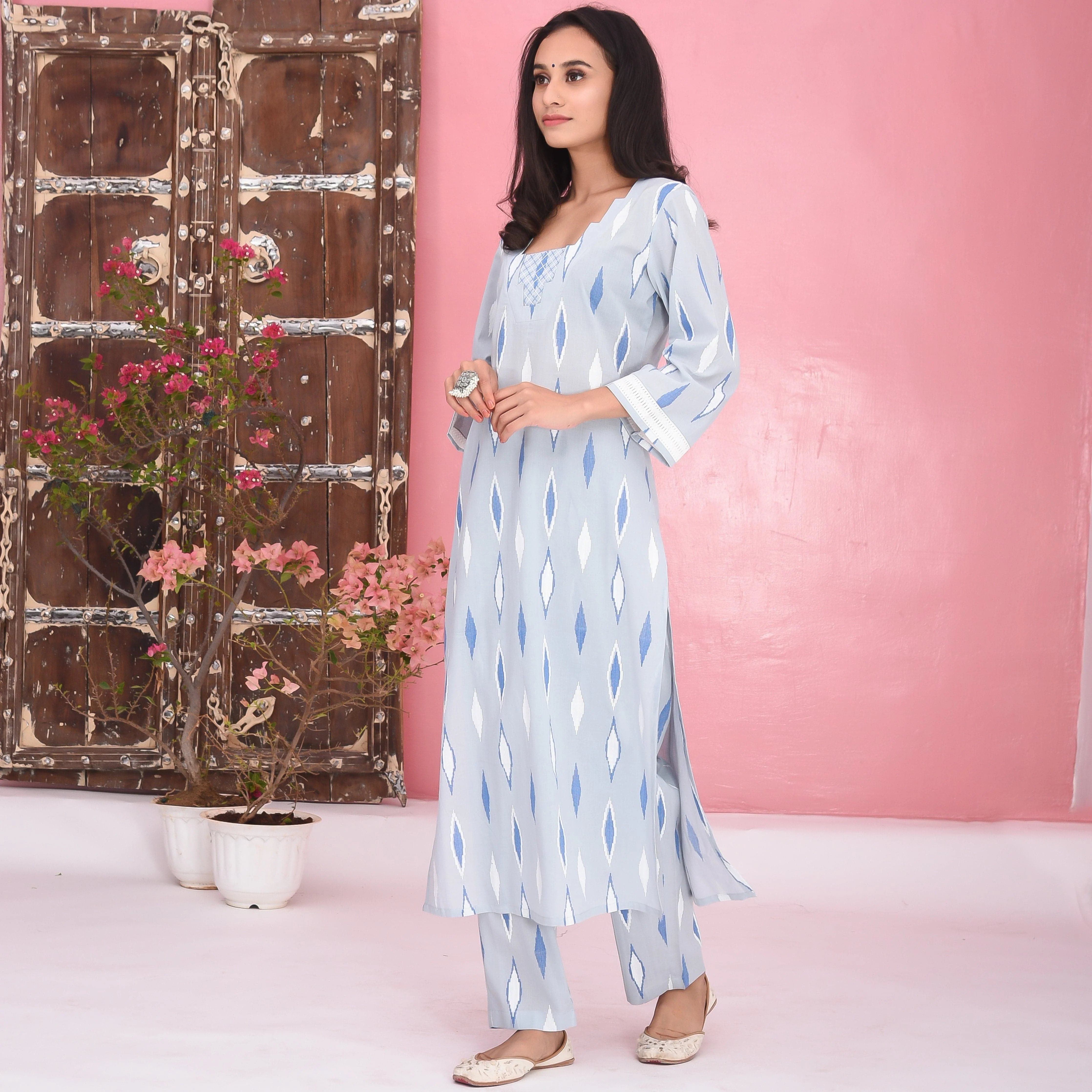 Bunaai Light Grey Cotton Kurta Set - Woolfily