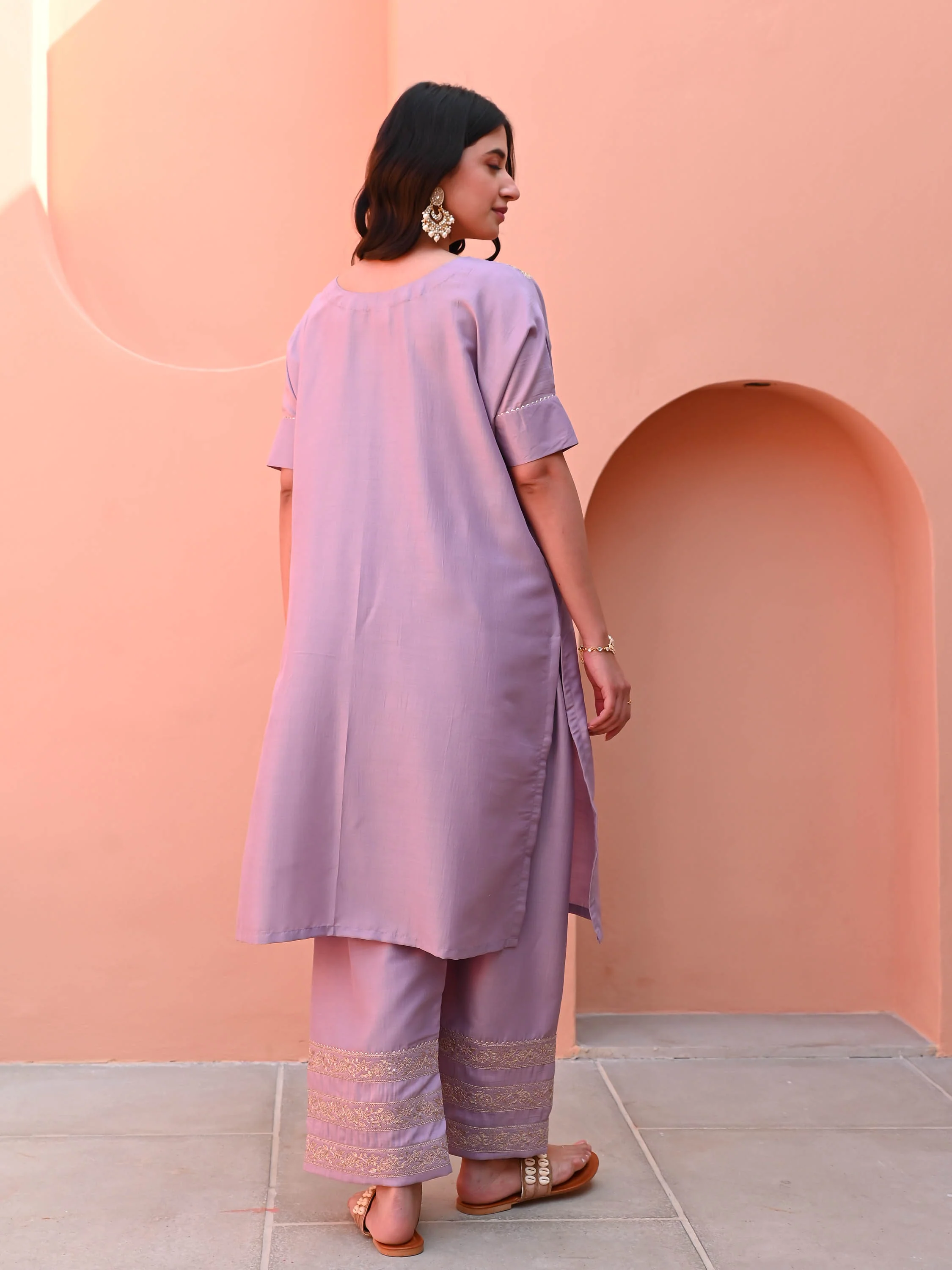 Purple Rose Silk Kurta Set - Woolfily