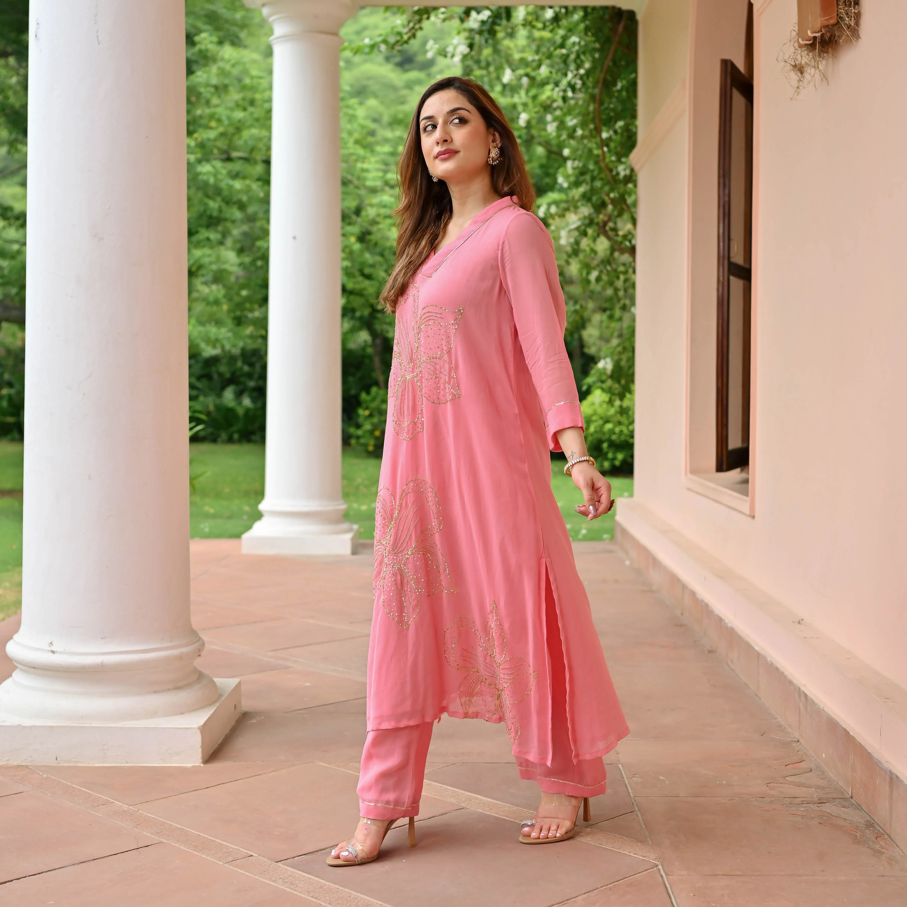 Blush Glow Georgette Kurta Set - Woolfily