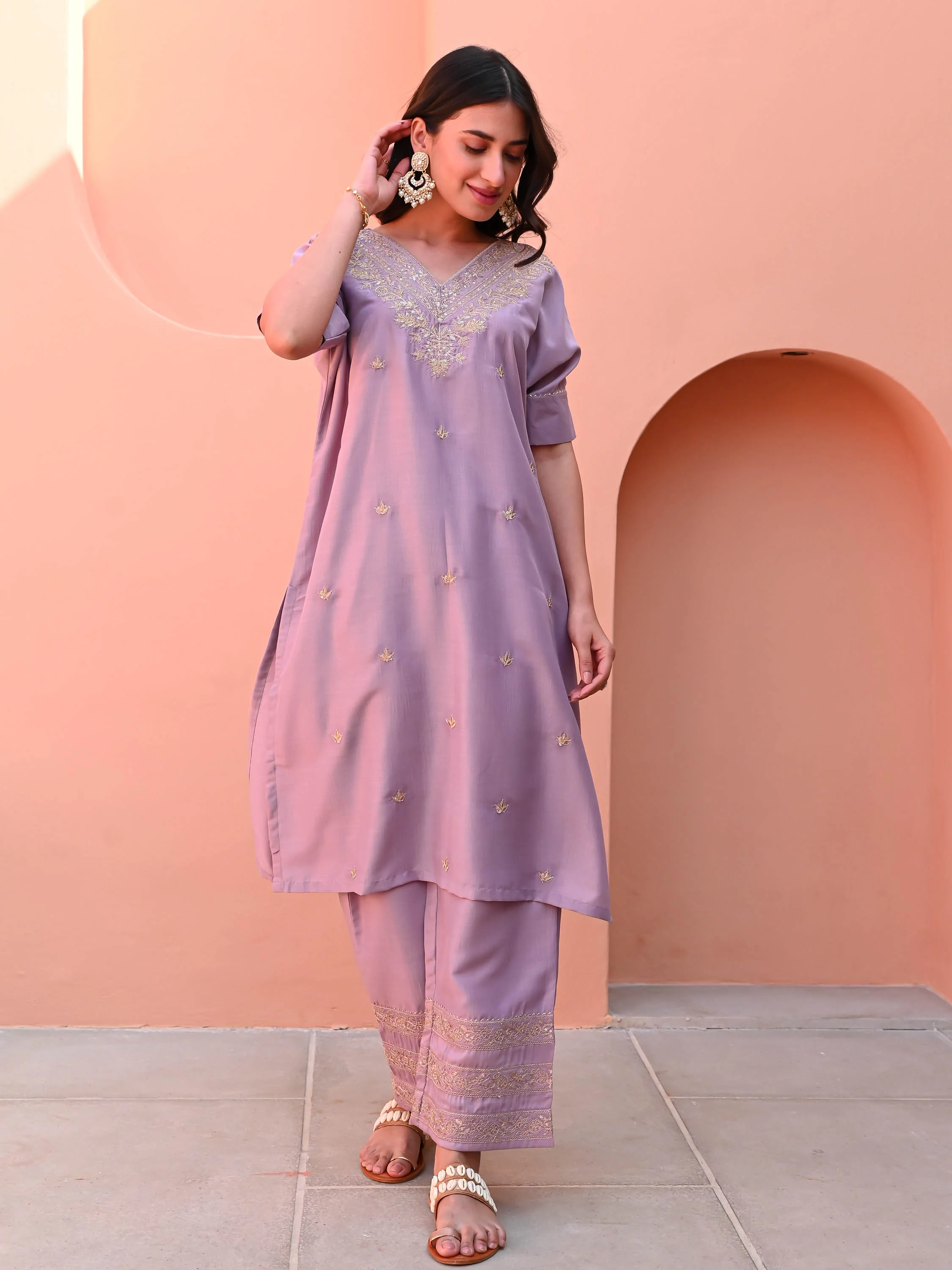 Purple Rose Silk Kurta Set - Woolfily