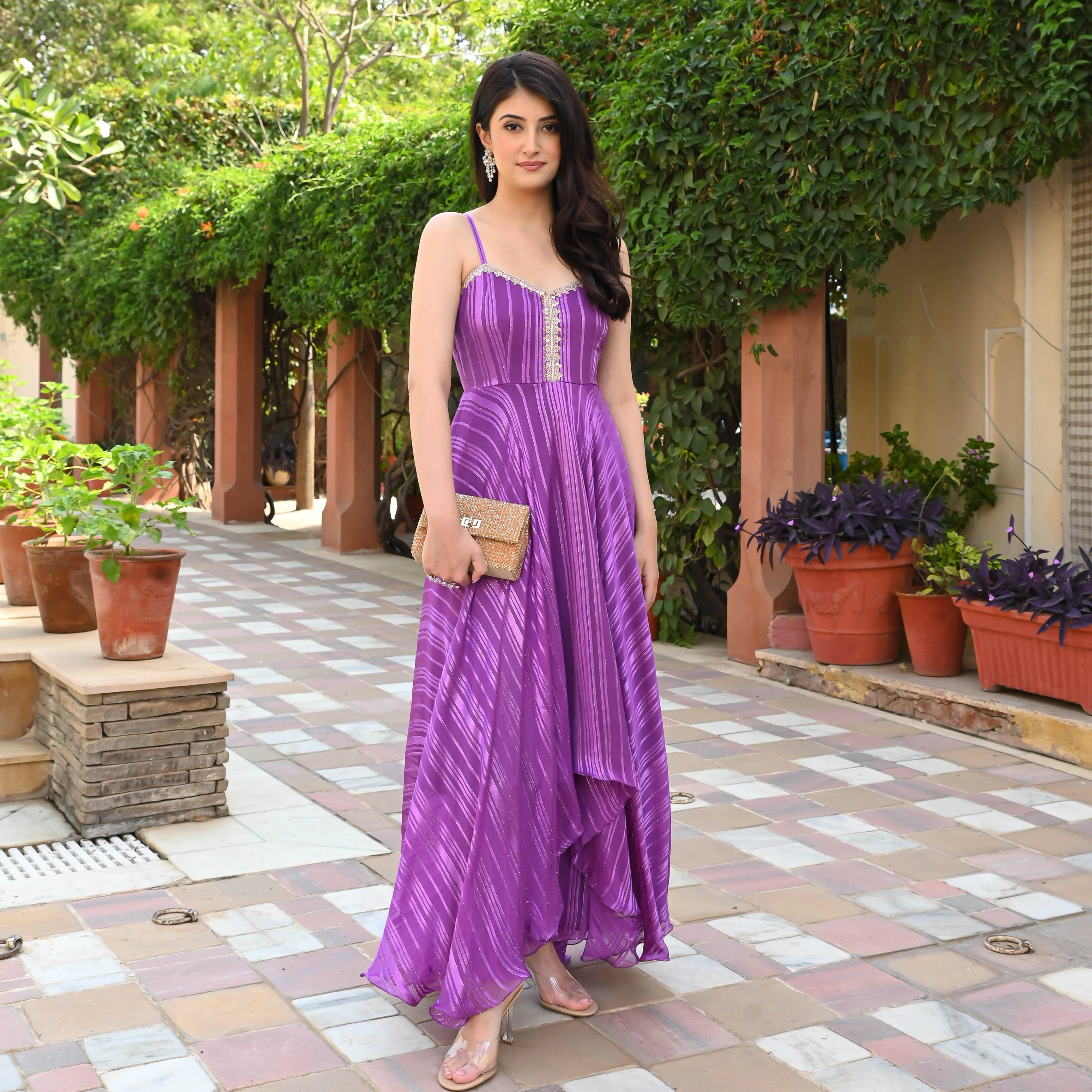 Mirage Purple Lurex Kurta Pants - Woolfily