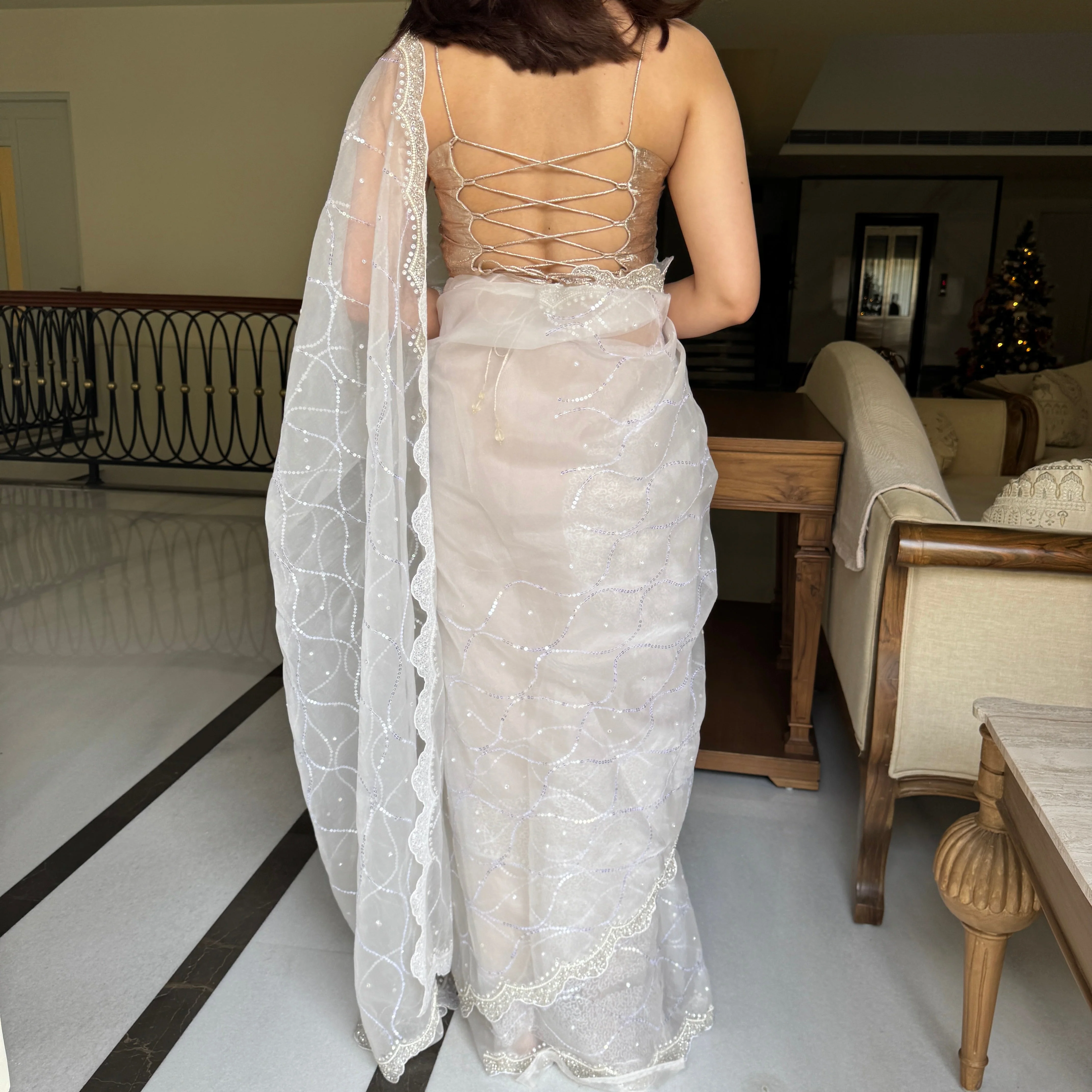 Cloud Drape Organza Saree - Woolfily