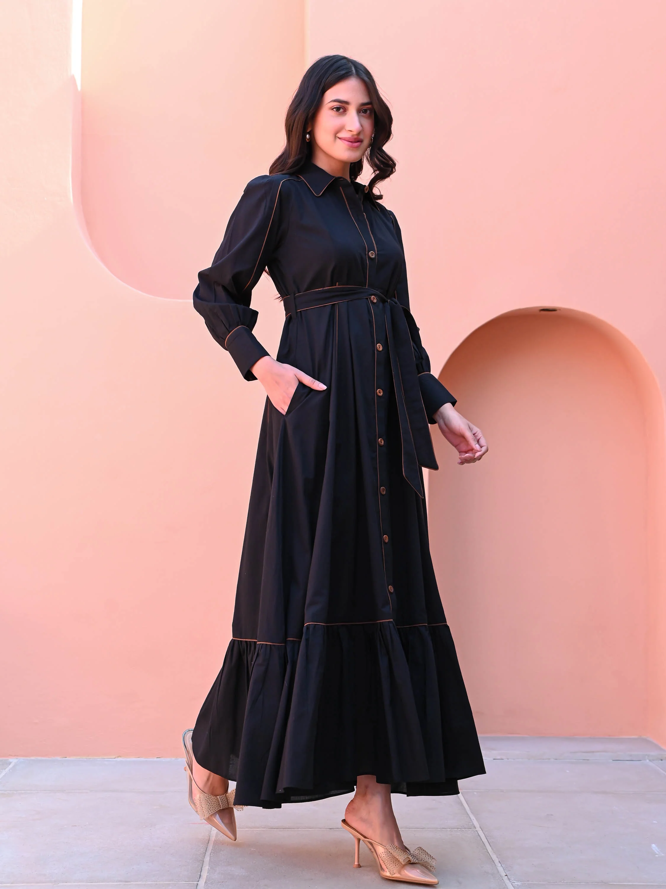 Black Cotton Shirt Dress - Woolfily
