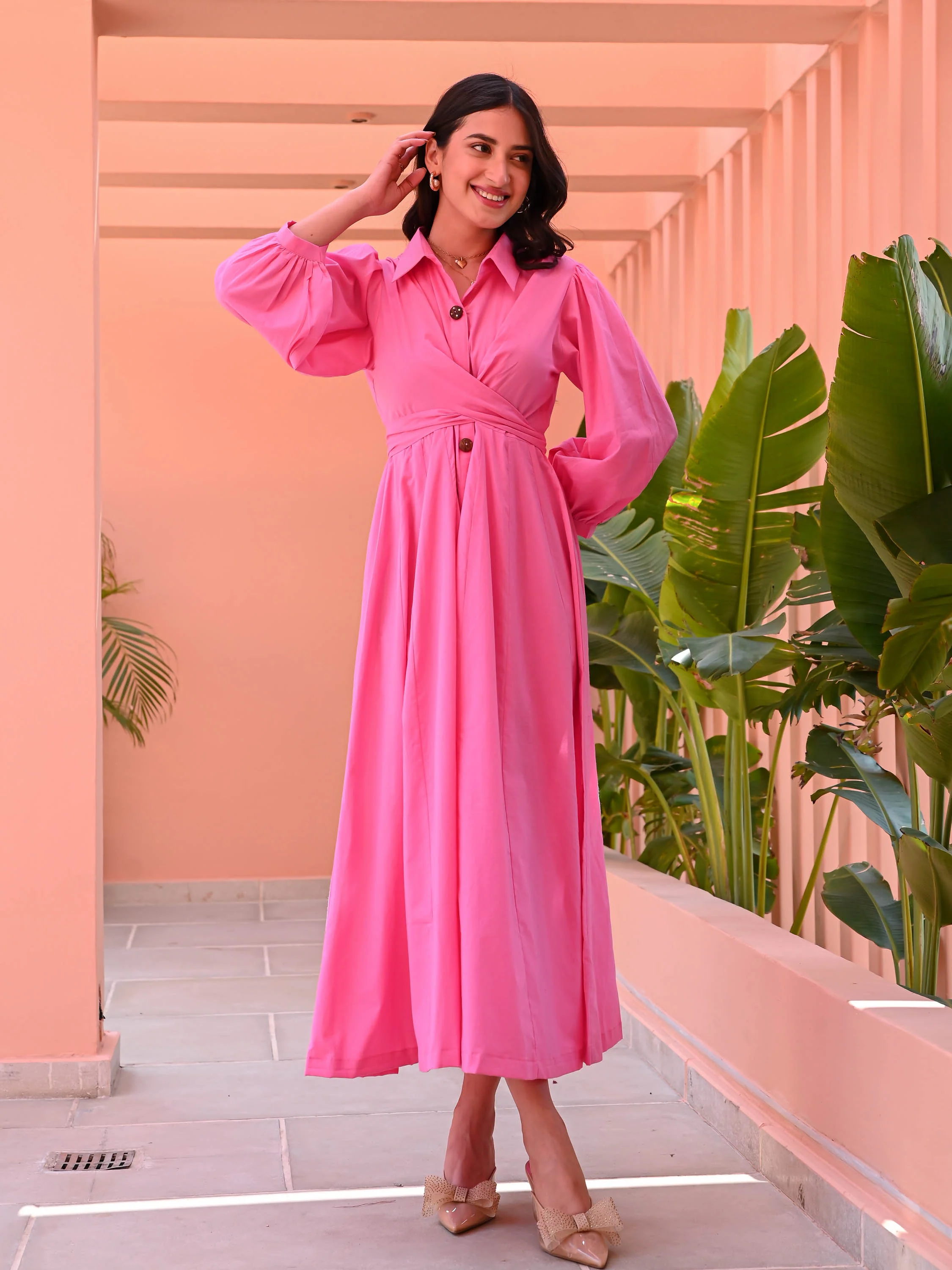 Bubblegum Pink Cotton Shirt Dress - Woolfily