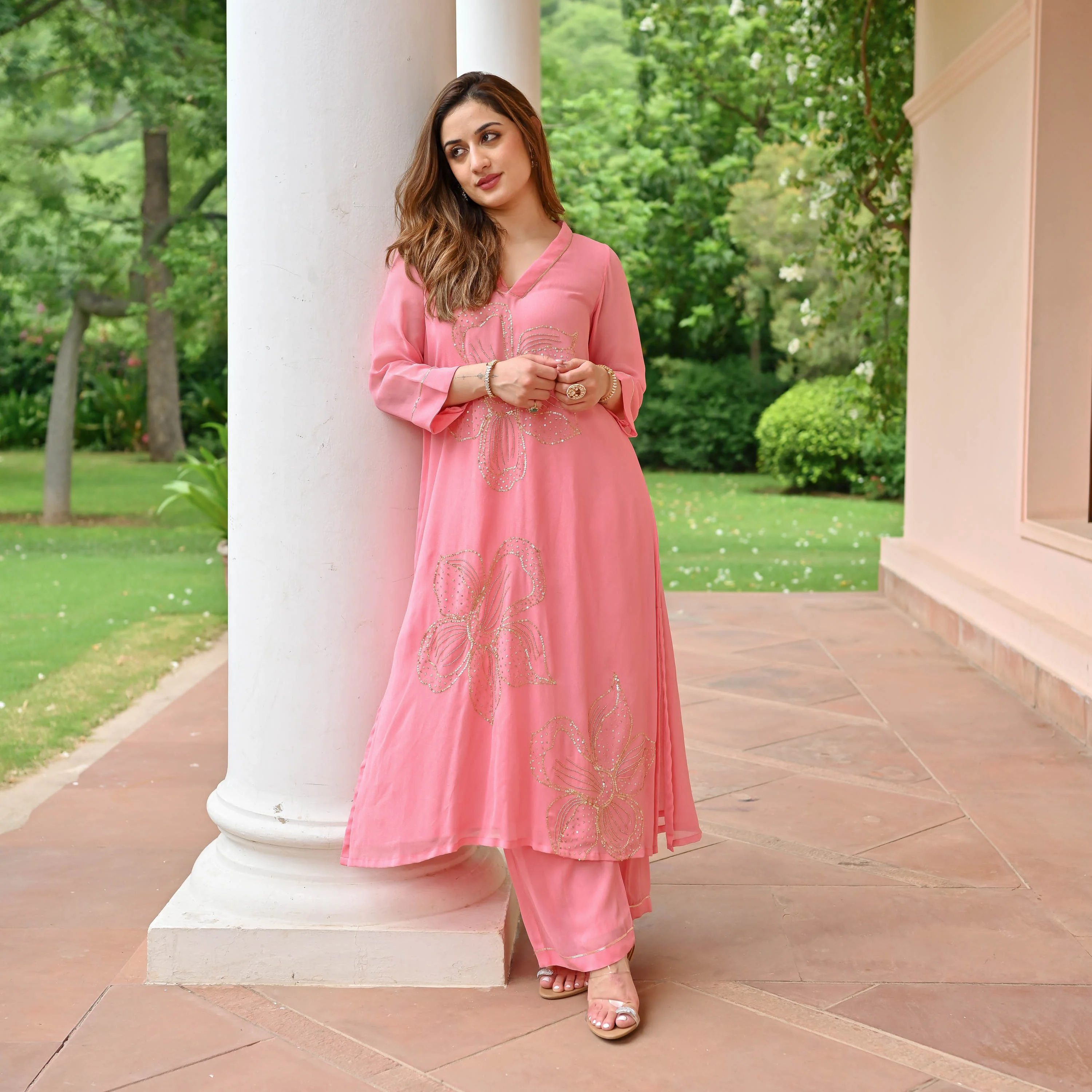Blush Glow Georgette Kurta Set - Woolfily