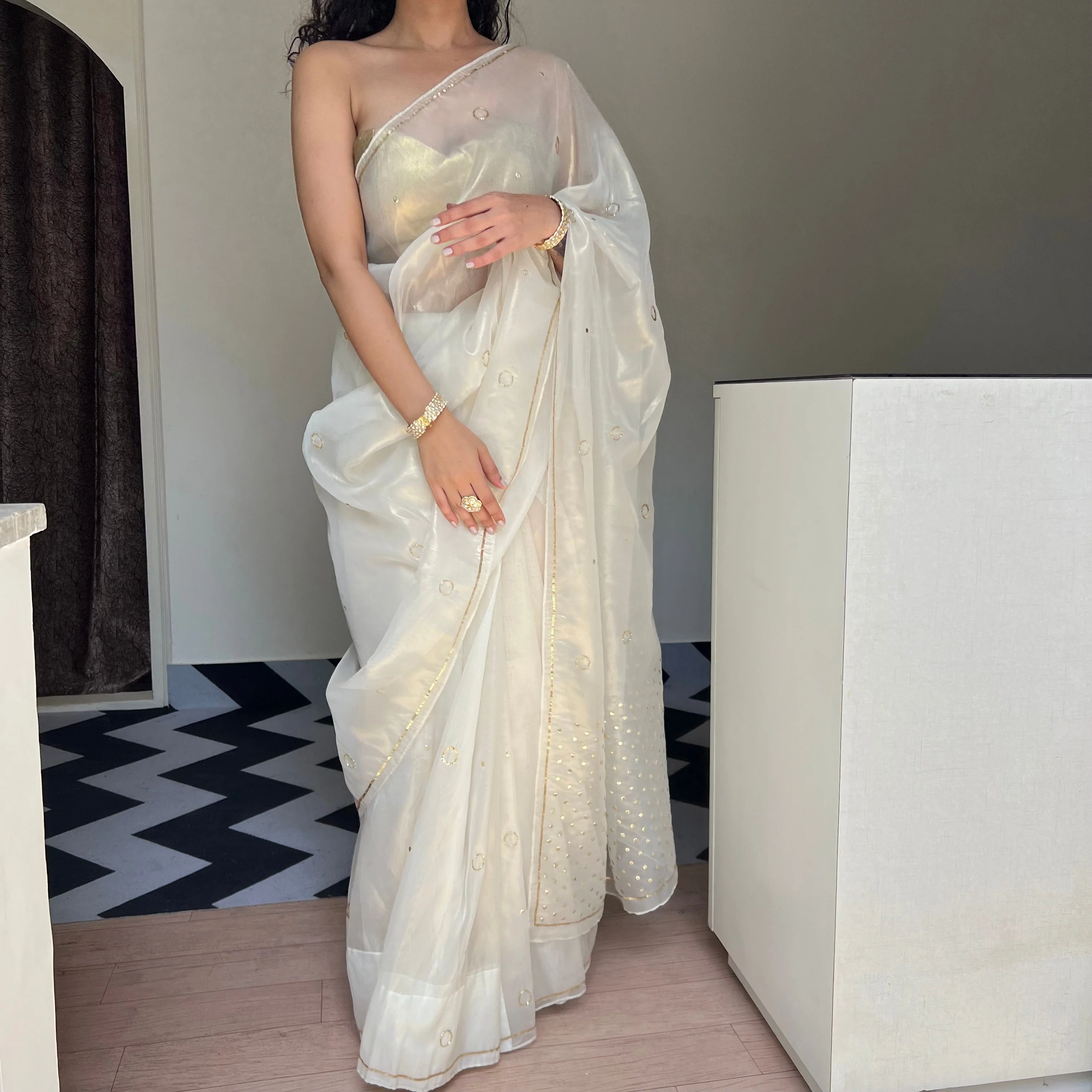 Ivory Grace Tissue Saree - Woolfily