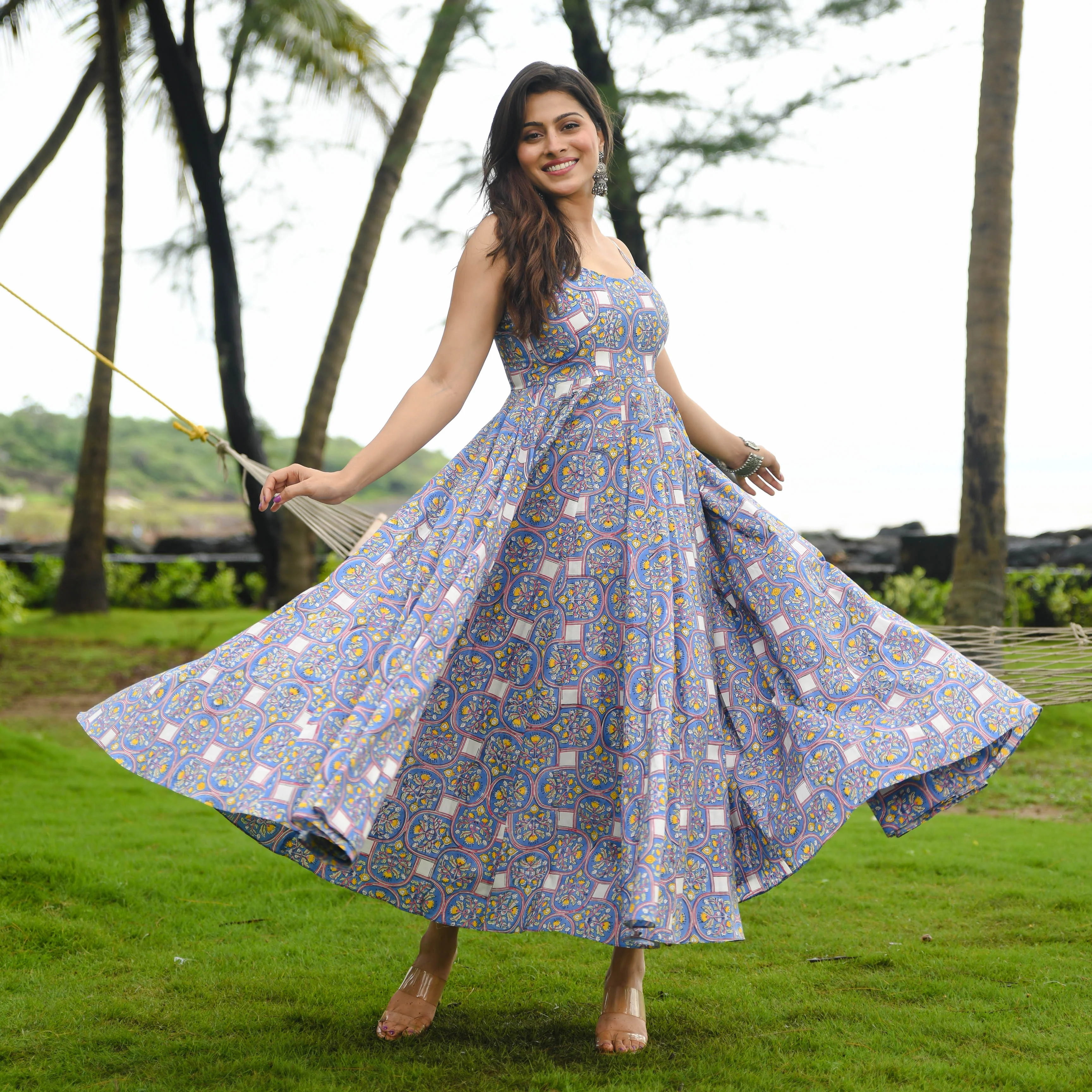 Bunaai Baleine Blue Printed Cotton Dress - Woolfily